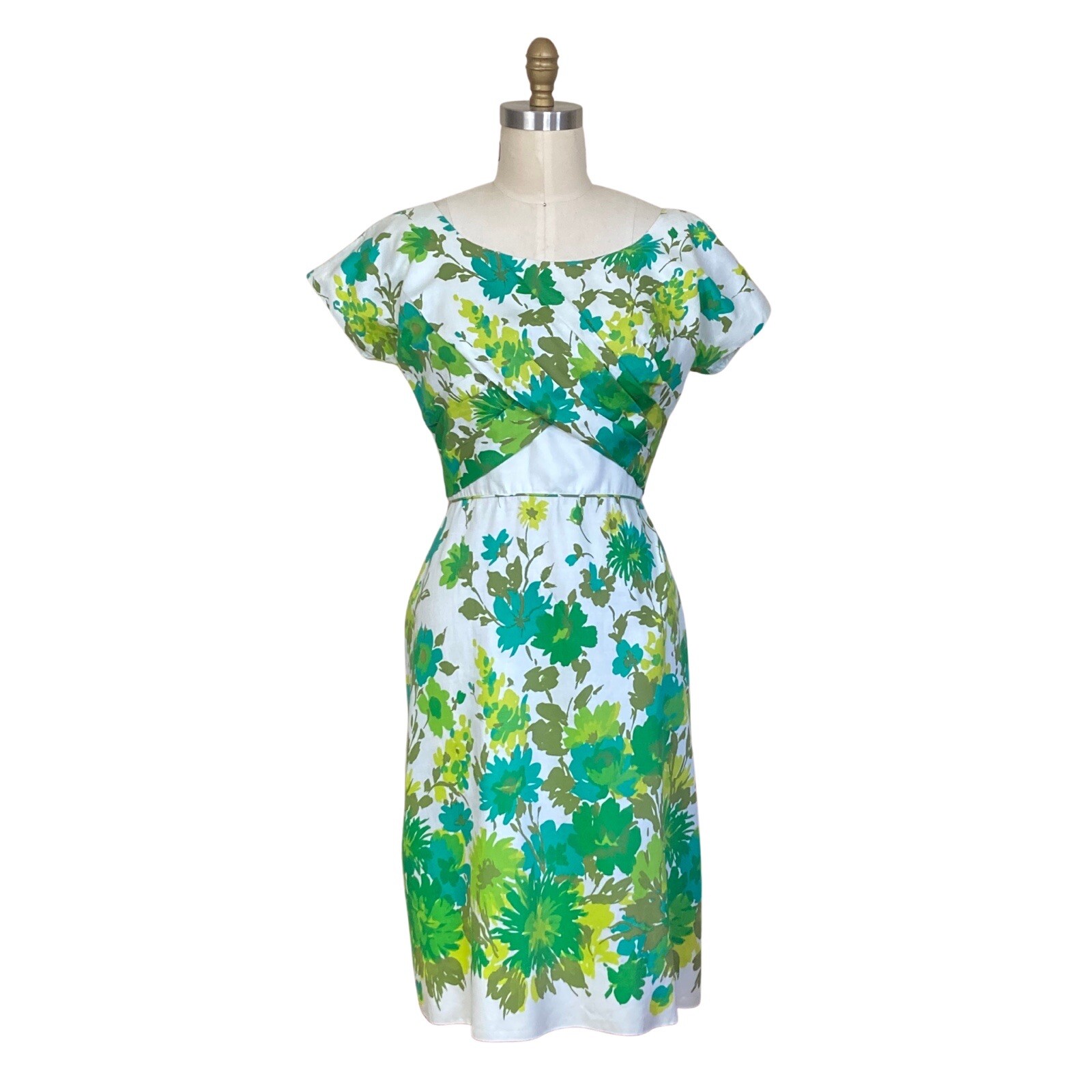 Vintage 1960s Green & Chartreuse Floral Cocktail Dress | 1960s Vintage Floral