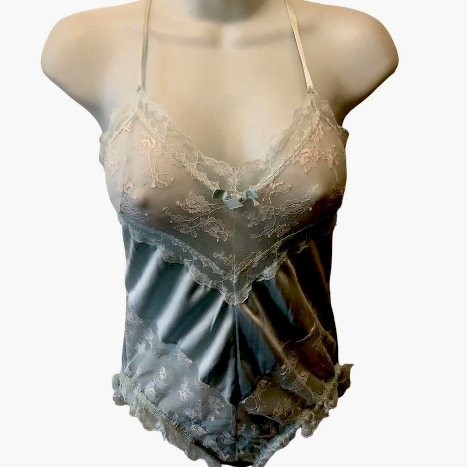 VTG 80’s Lace Teddy Size M 8/10 Mint Green Stretch Sexy Pin Up Retro Honeymoon