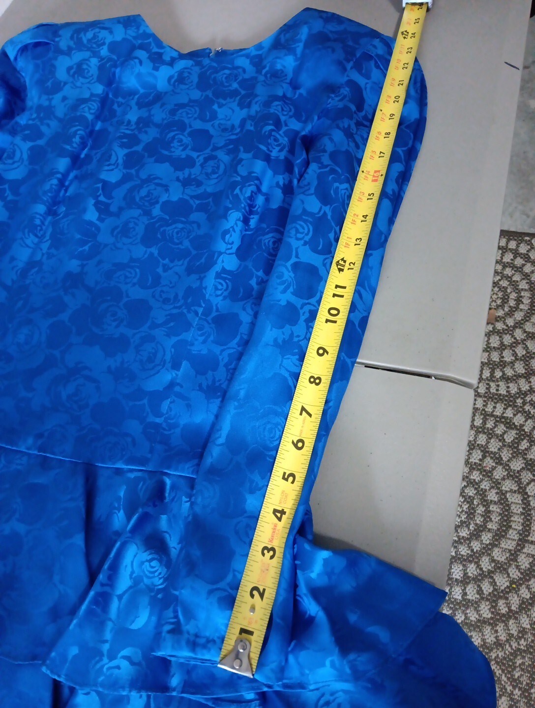 80’s Dress Size 10 Royal Blue 100% Silk Ruffles Modest Wedding Tea Party Granny