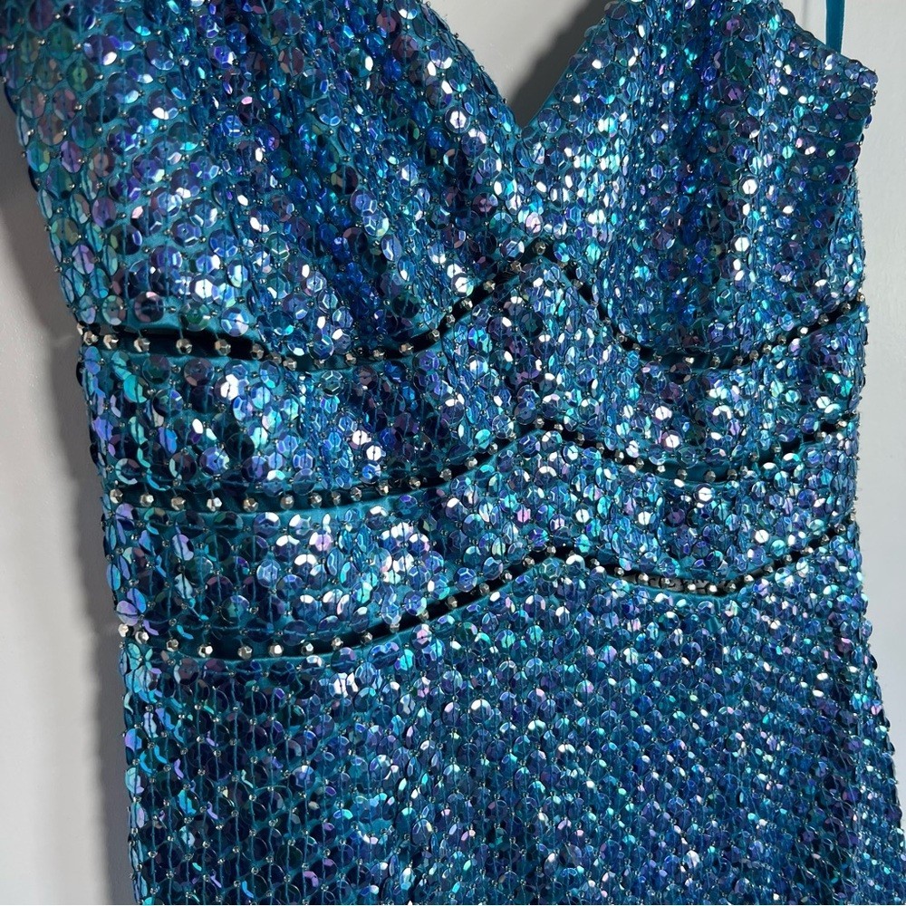 Vintage Niteline Della Roufogali Blue Purple Sequence Formal Prom Maxi Dress, 10
