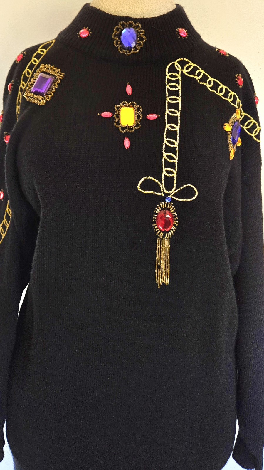 1980s PLAIN JANE by Sweet Baby Jane Black Embellished Sequined Sweater Dress M