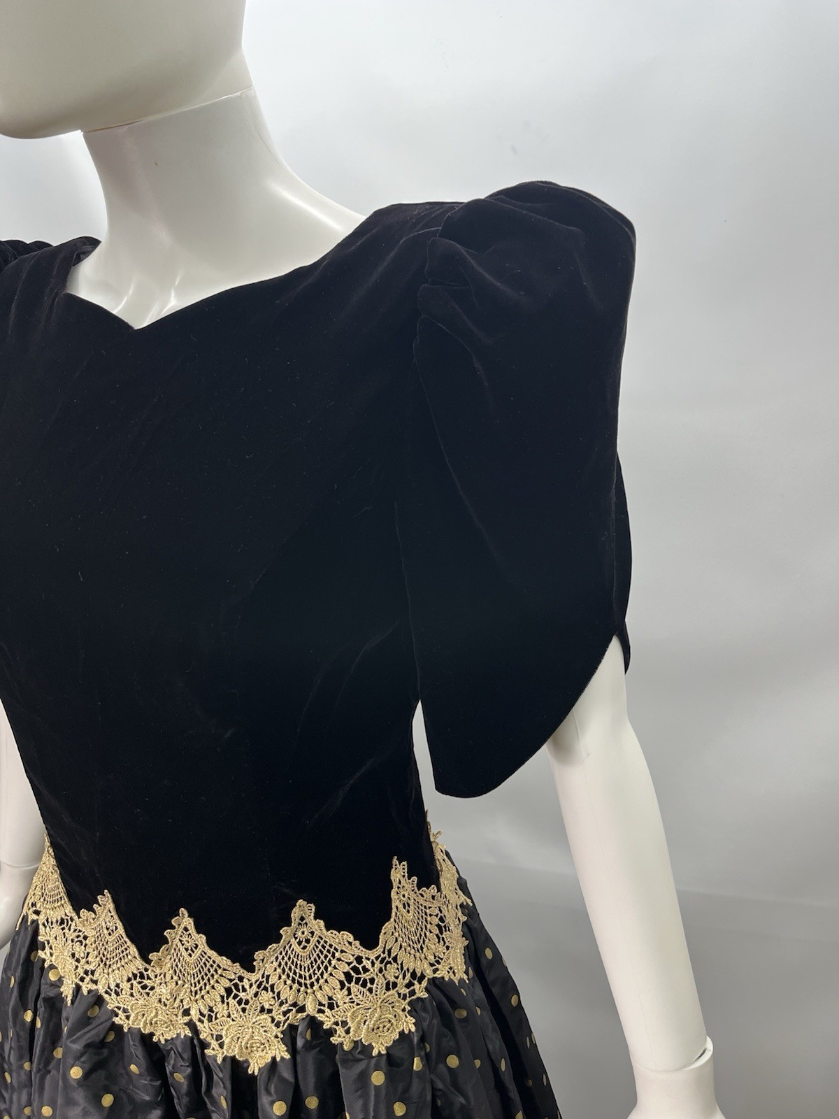 Vtg Scott McClintock Gunne Sax Black Gold Velvet Tafetta Gown Dress Crinoline M