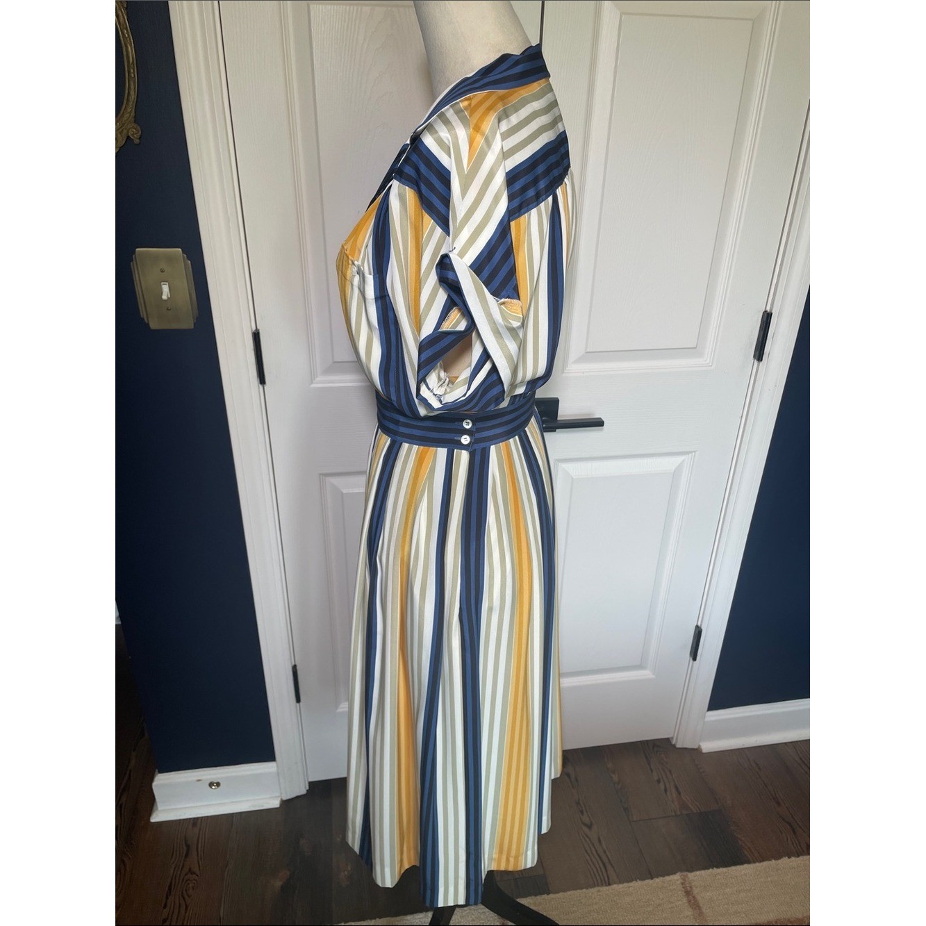Vintage Liz Claiborne Striped Collared Matching Skirt Blouse Set Size 8