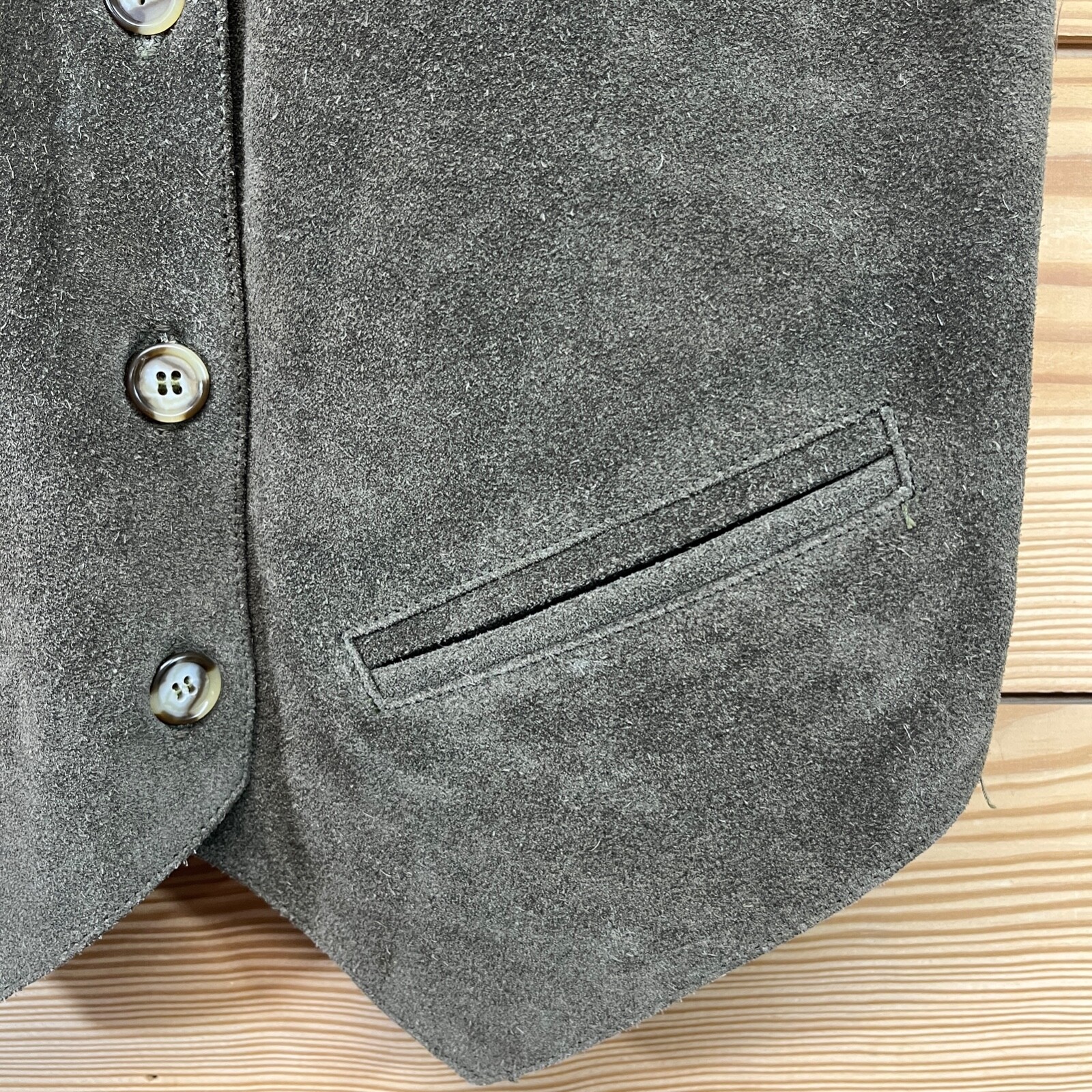 Vtg Van Heusen For Her Genuine Leather Vest Small Green Button Up Suede B97