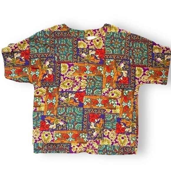 Vintage Top Multicolor Patchwork Dark Floral Print Floral Artsy Boho Statement