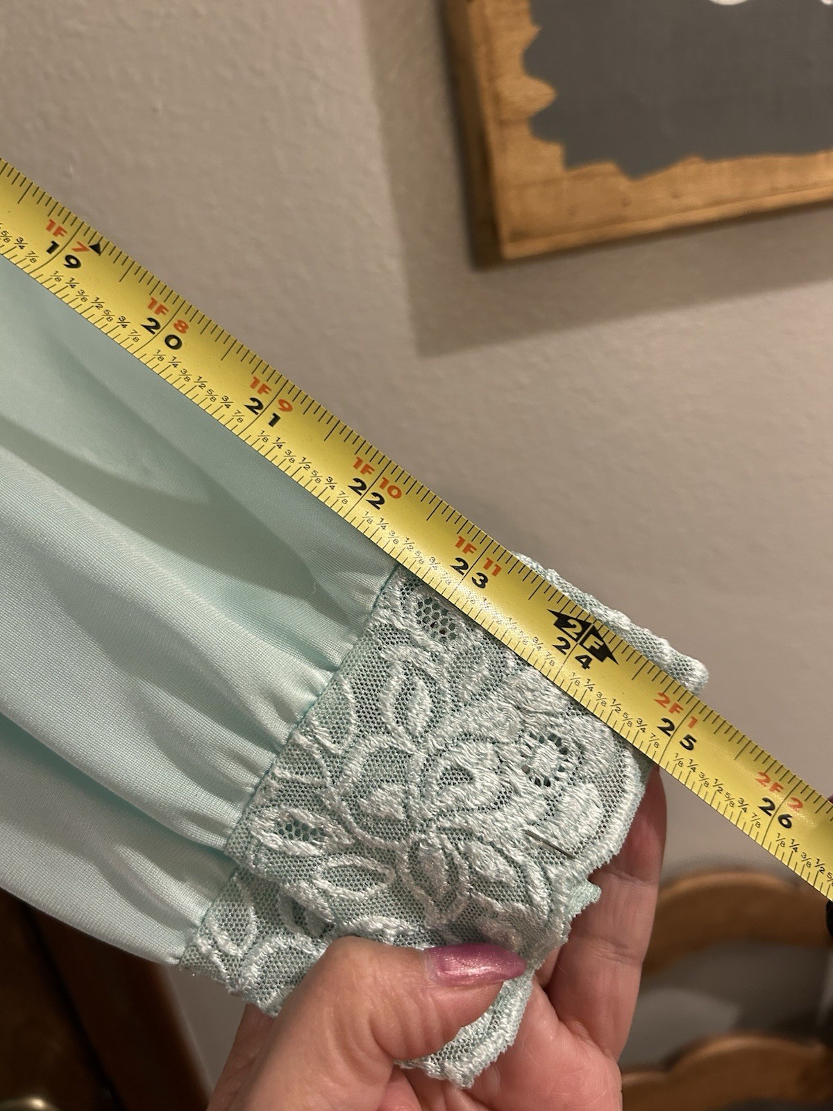 VTG Shadowline Robe Womens 3X Seafoam Lace Trim Long Sleeve Button Front Pockets