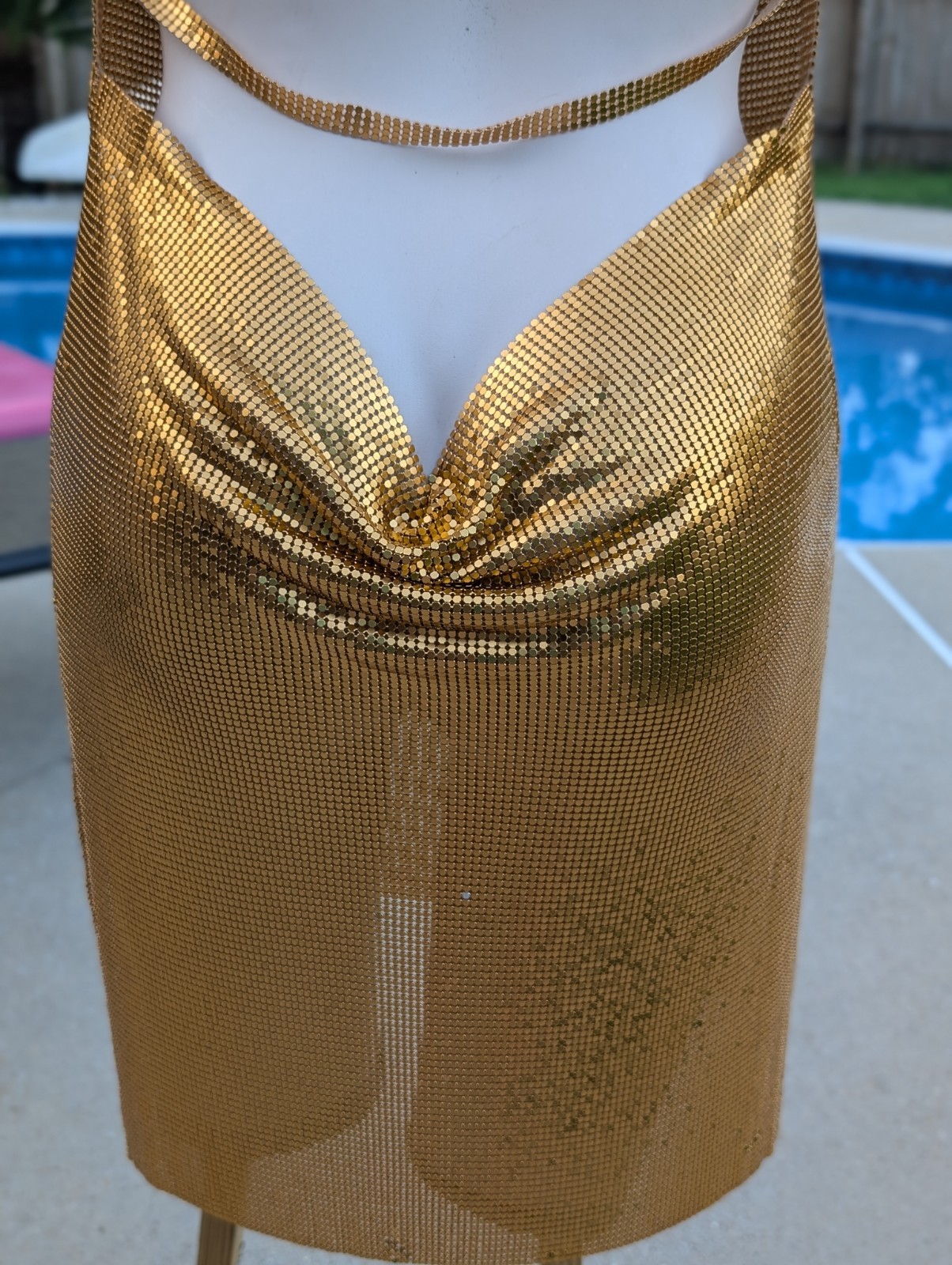 Authentic Vintage Studio 54 Dress Liquid Gold Seamless Mesh Chainmail Metal