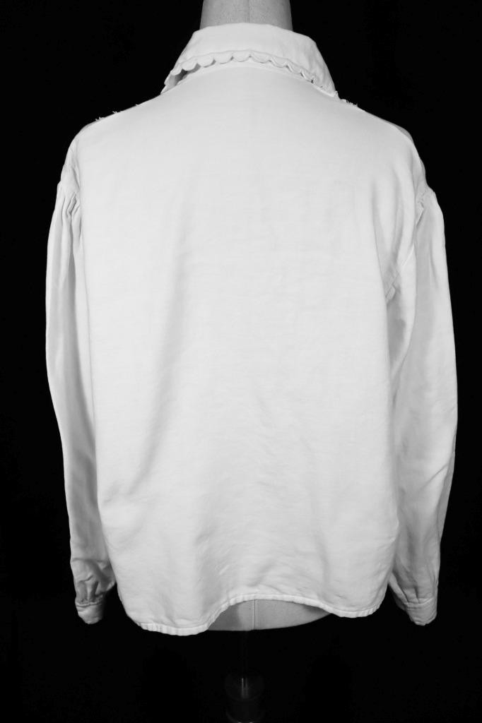 Antique French 1920’s White Cotton Flannel Lined Blouse Scallop Trim Size XL