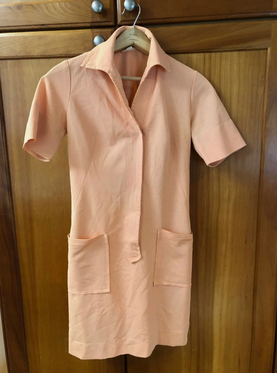 1970s Perkins Shirtdress/Waitress Uniform Size 4 Nice Orange Stripe