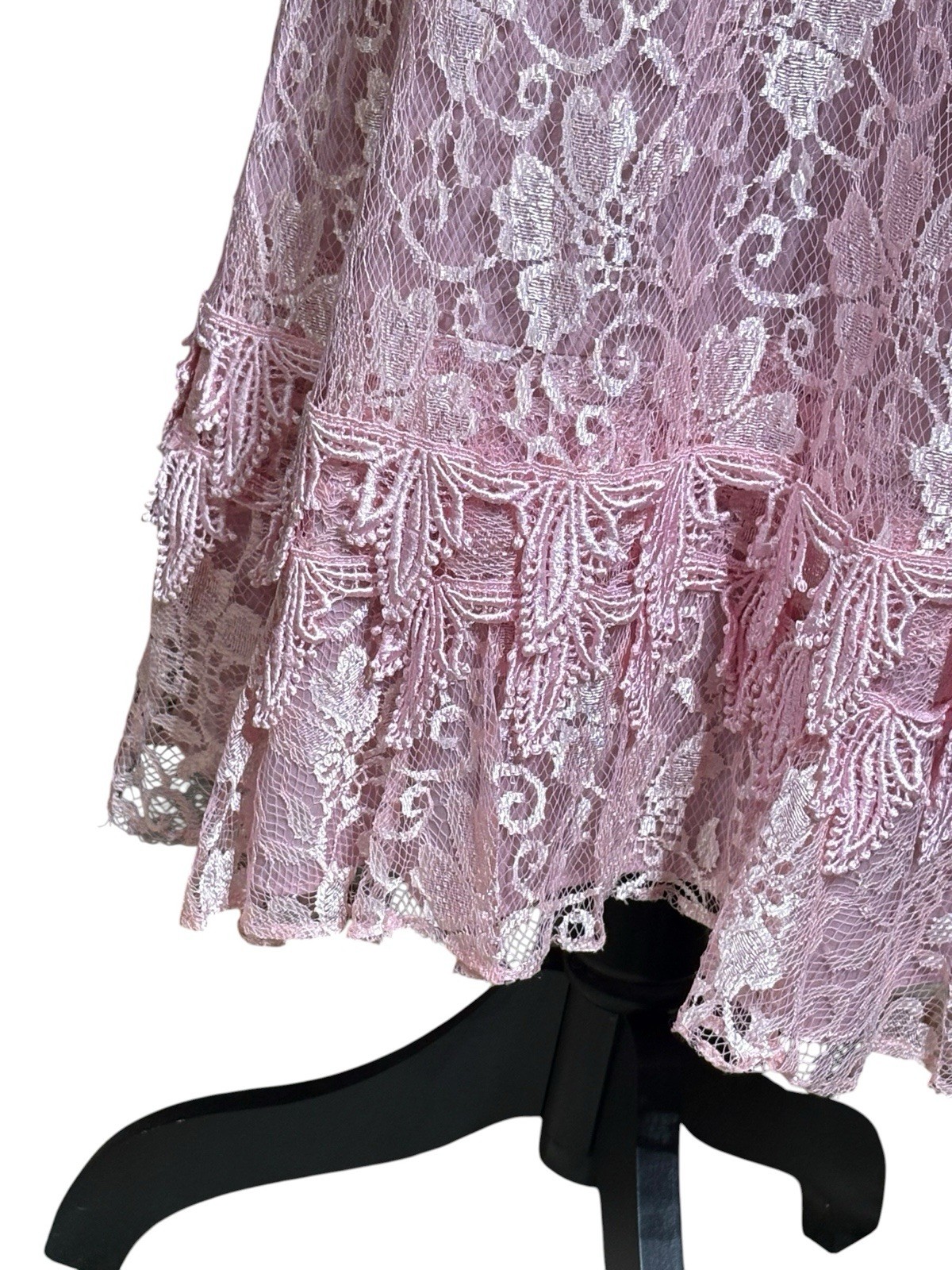 Vintage LADY HELENE Pink Lace Overlay Dress Layered Hem
