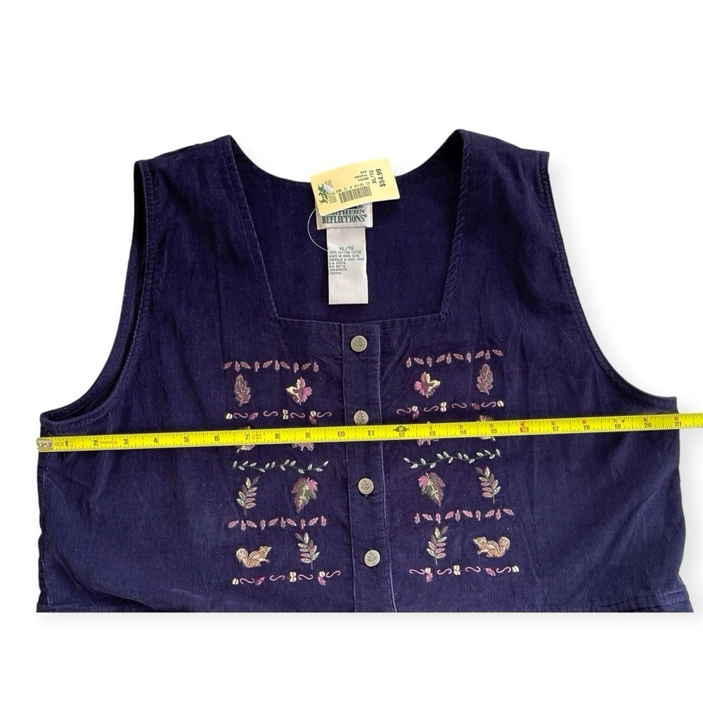 Vintage 90s NWT Northern Reflections Dark Blue Corduroy Embroidered Jumper Dress