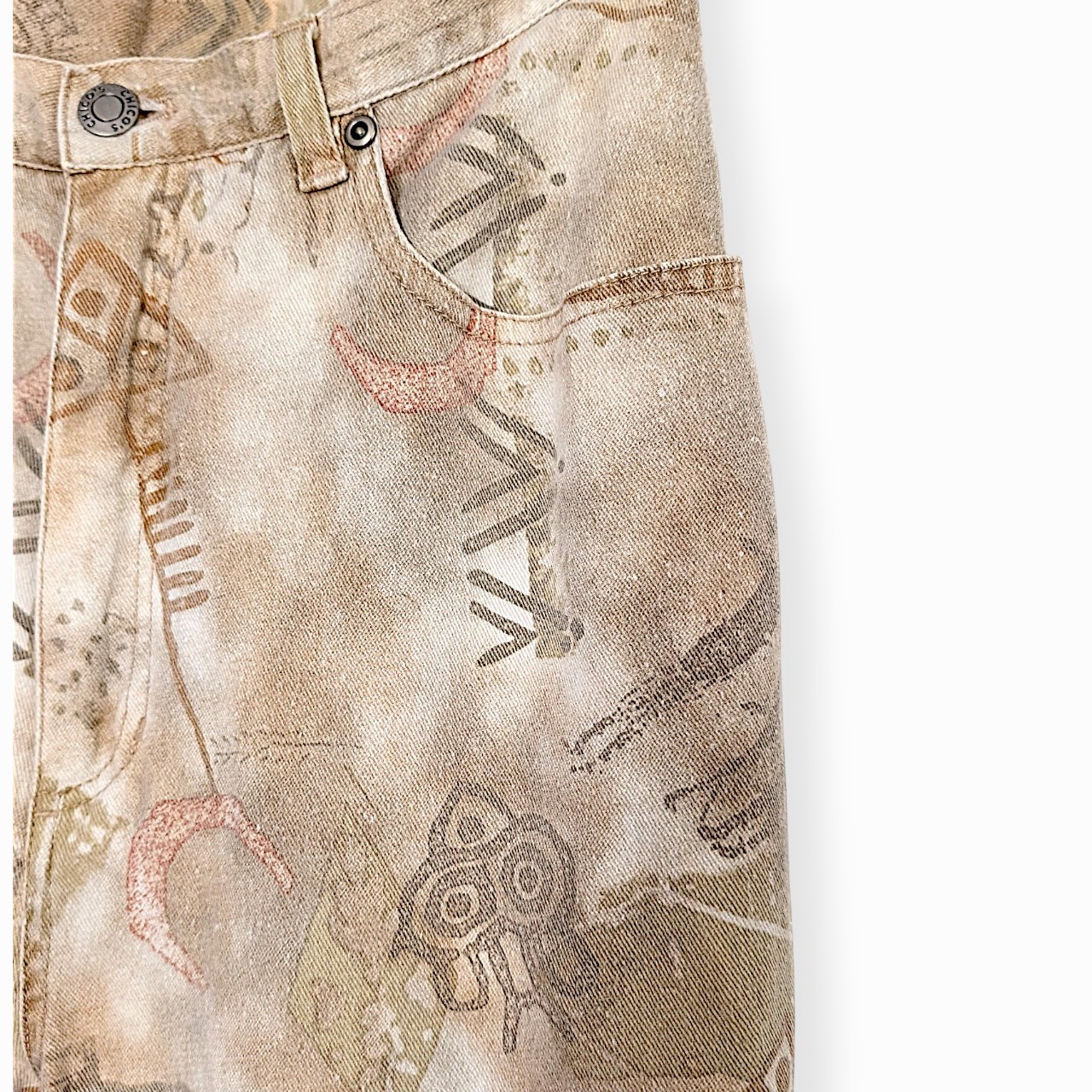 Chicos VTG 90s tribal cave art distressed high rise straight leg grunge jean M/L