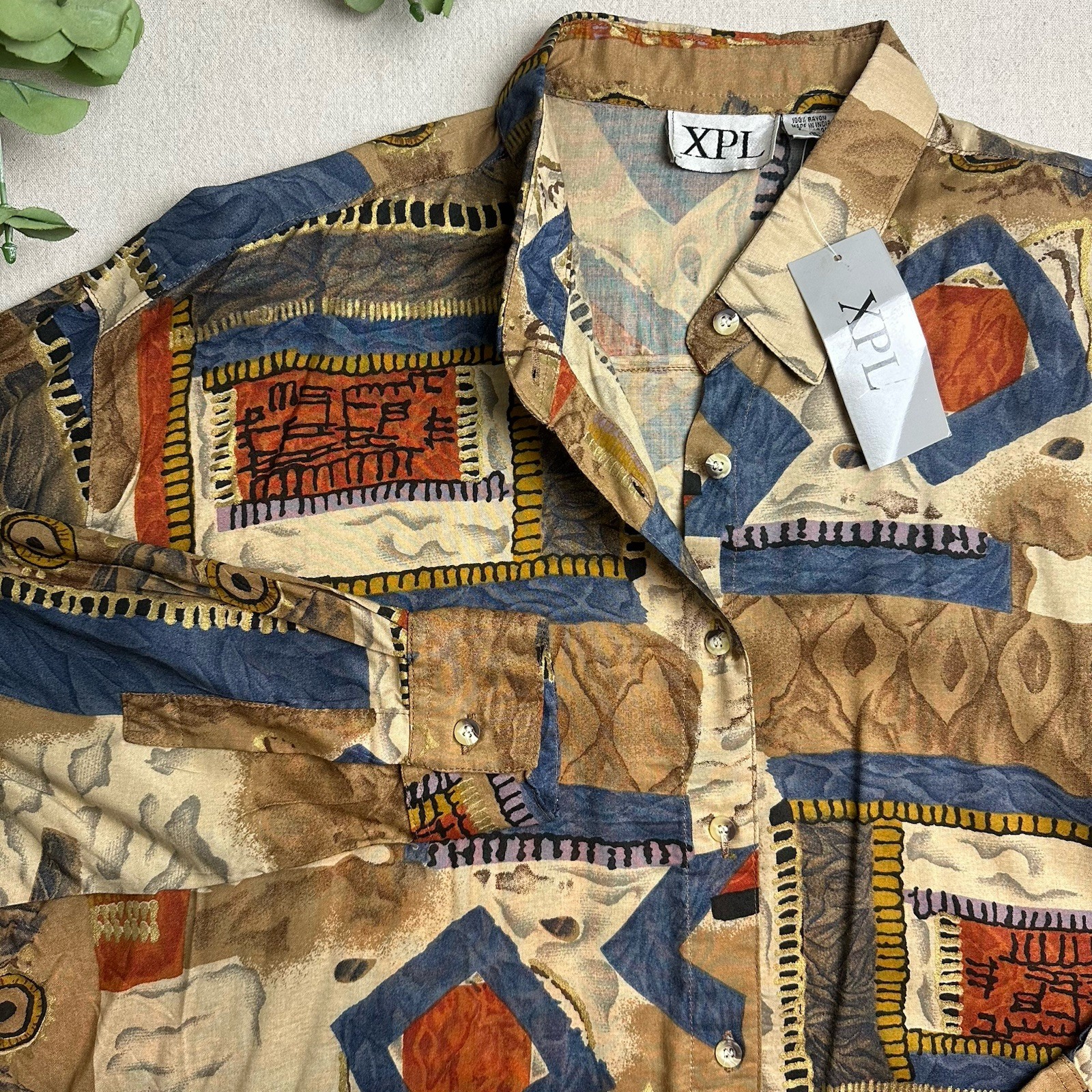 NWT Vintage Deadstock XPL Women’s Size 22 Abstract Graphic 80’s Shirt Button Up
