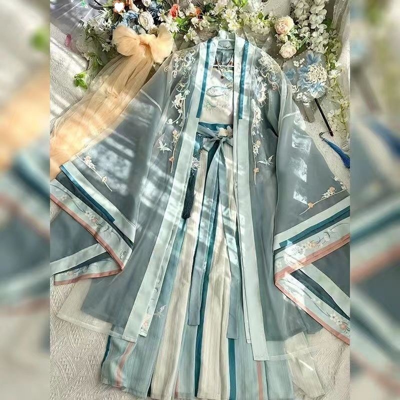 Ancient Chinese Traditional Women Song Dynasty Embroidery Print Hanfu Dress