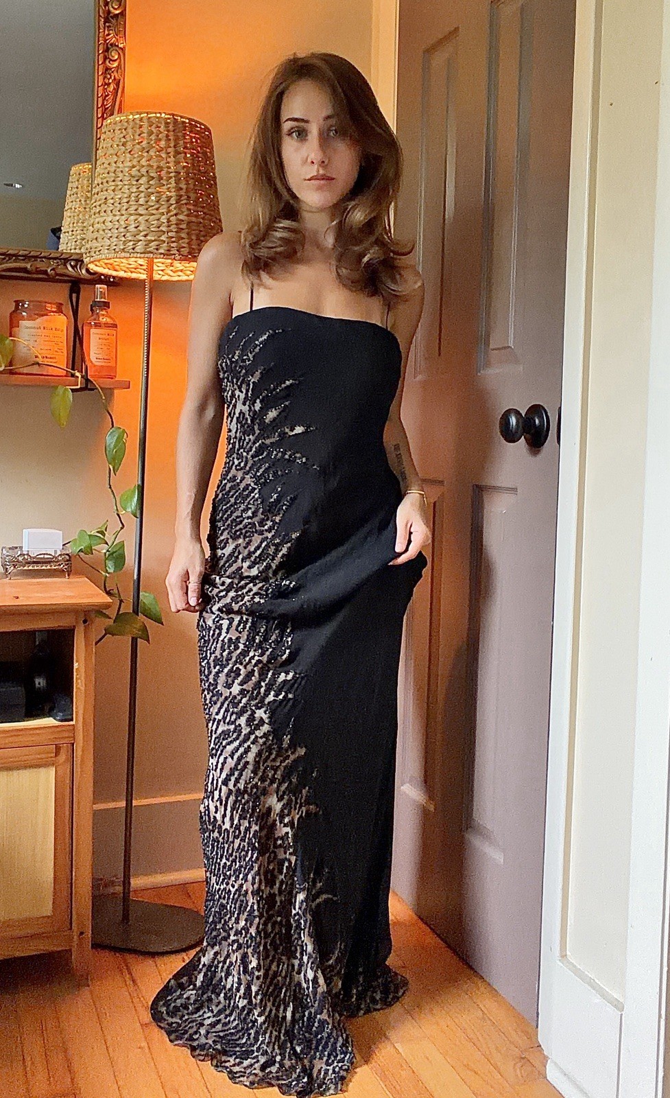 Vintage Y2K hand beaded bodycon animal print special occasion evening gown