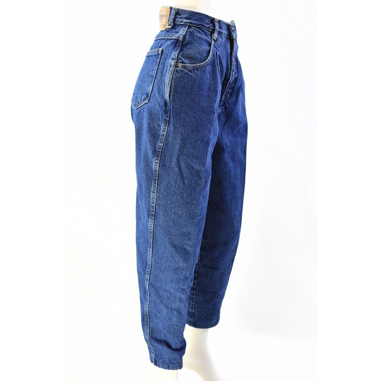 90s Vintage Dark Wash High Pleated Waist Tapered Leg Jeans Womens 2 North Crest