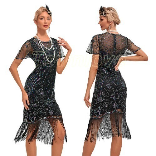 1920s Flapper Dress Women’s Slim Fit Sequin Tassel Vintage 20s Party Dress Skirt