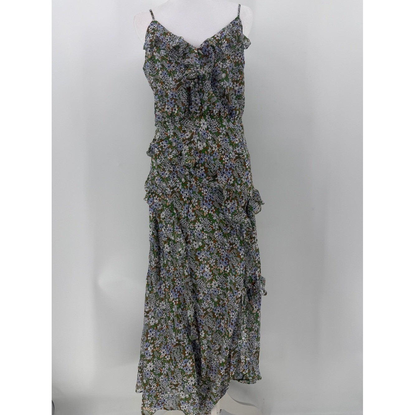 Veronica Beard Avenel 100% Silk Floral Ruffle Midi Dress Size 8 NWT