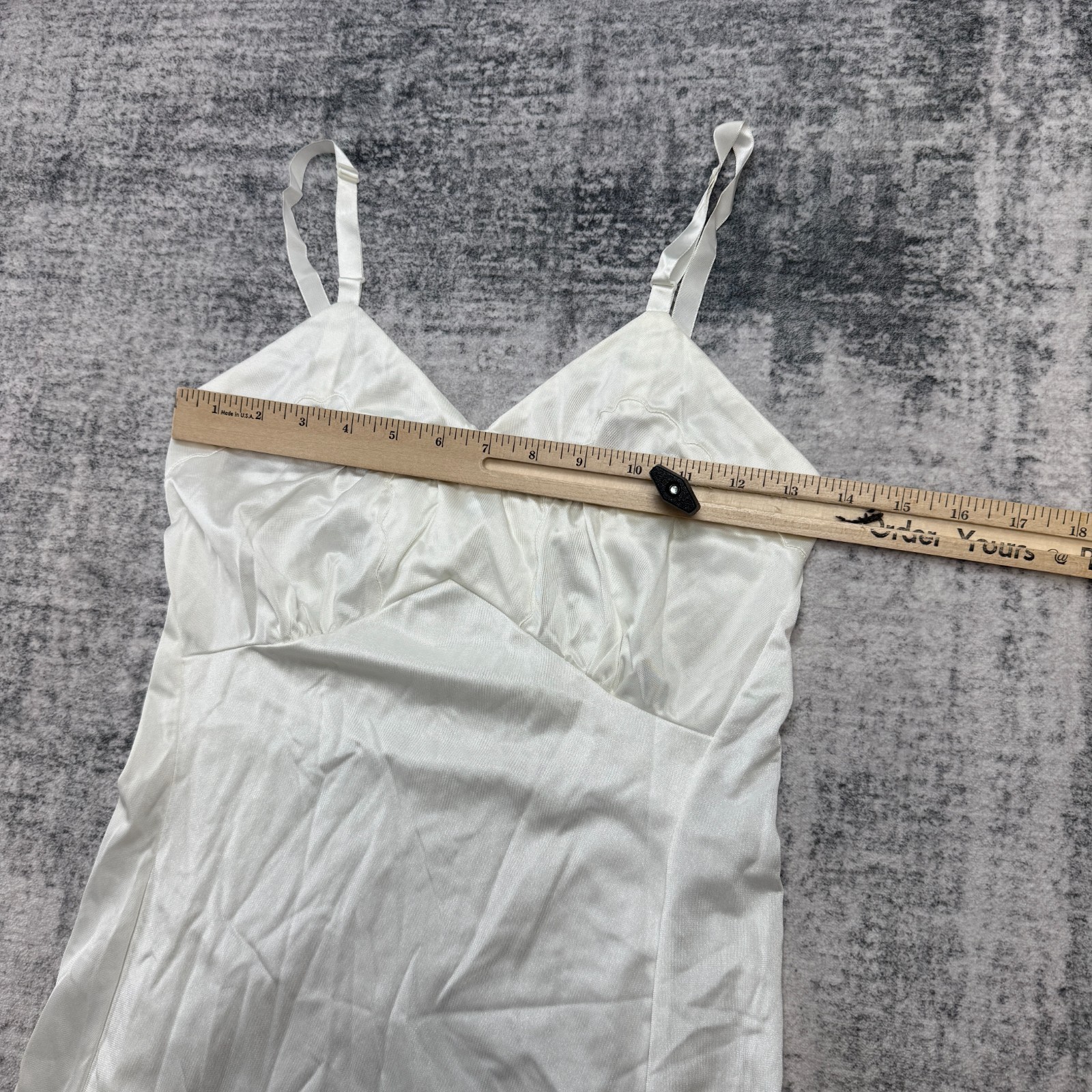 VTG Movie Star Full Slip Dress Nightgown Womens 32 Ivory Satin Lingerie USA Made