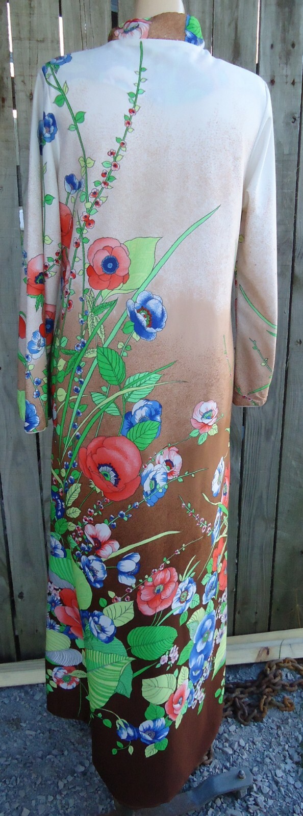 Vtg Silky M 12/14 Maxi Tropical Floral Zippered Lingerie Lounging Robe Polyester