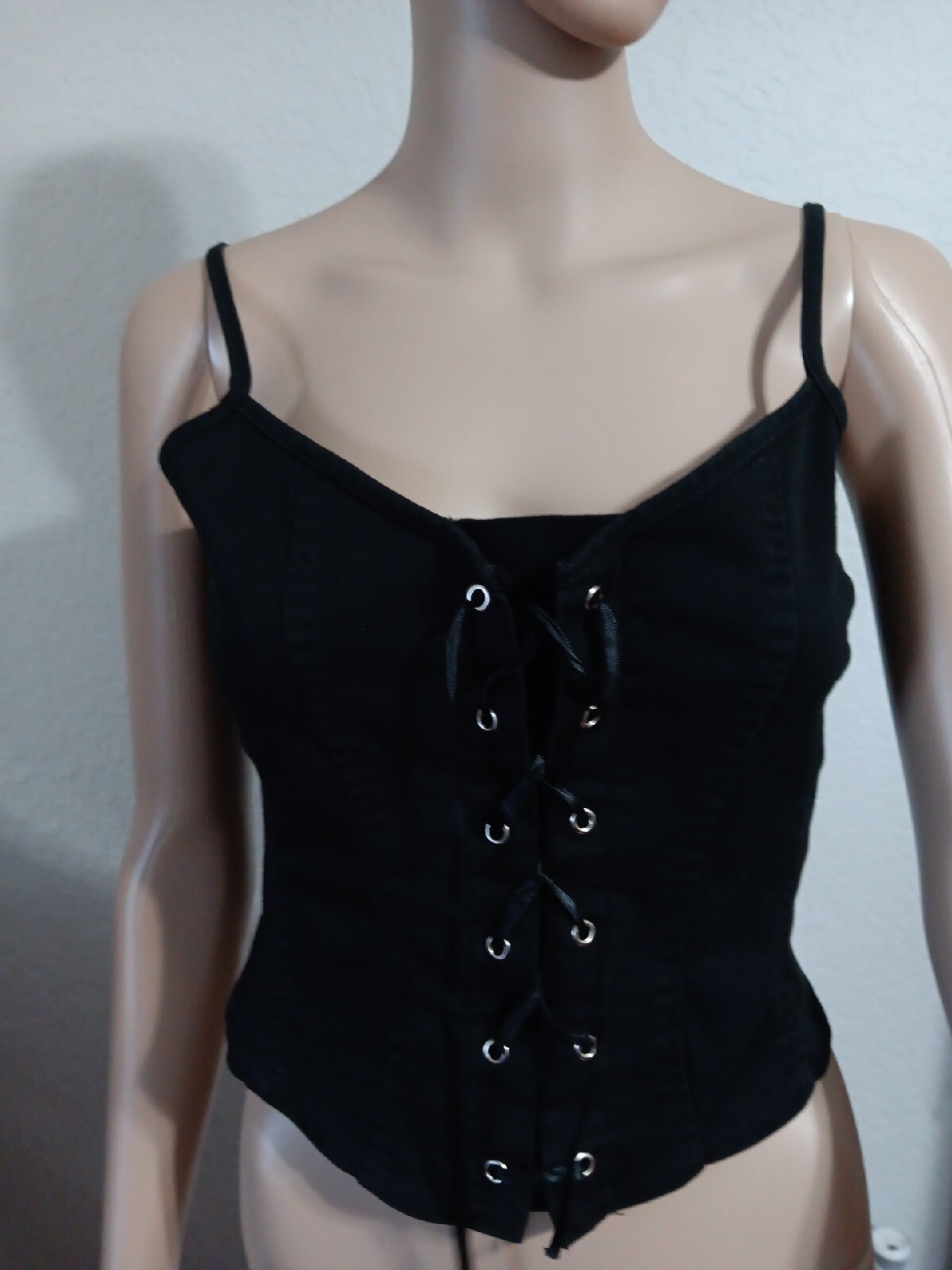 Vintage Black Laceup Corset Cami Sz S