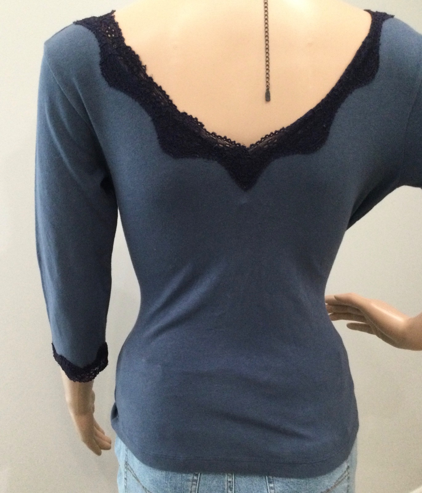 NWT Anthropologie Ann Ferriday Dusty Blue Lace Trim Romantic Top M Bella Swan