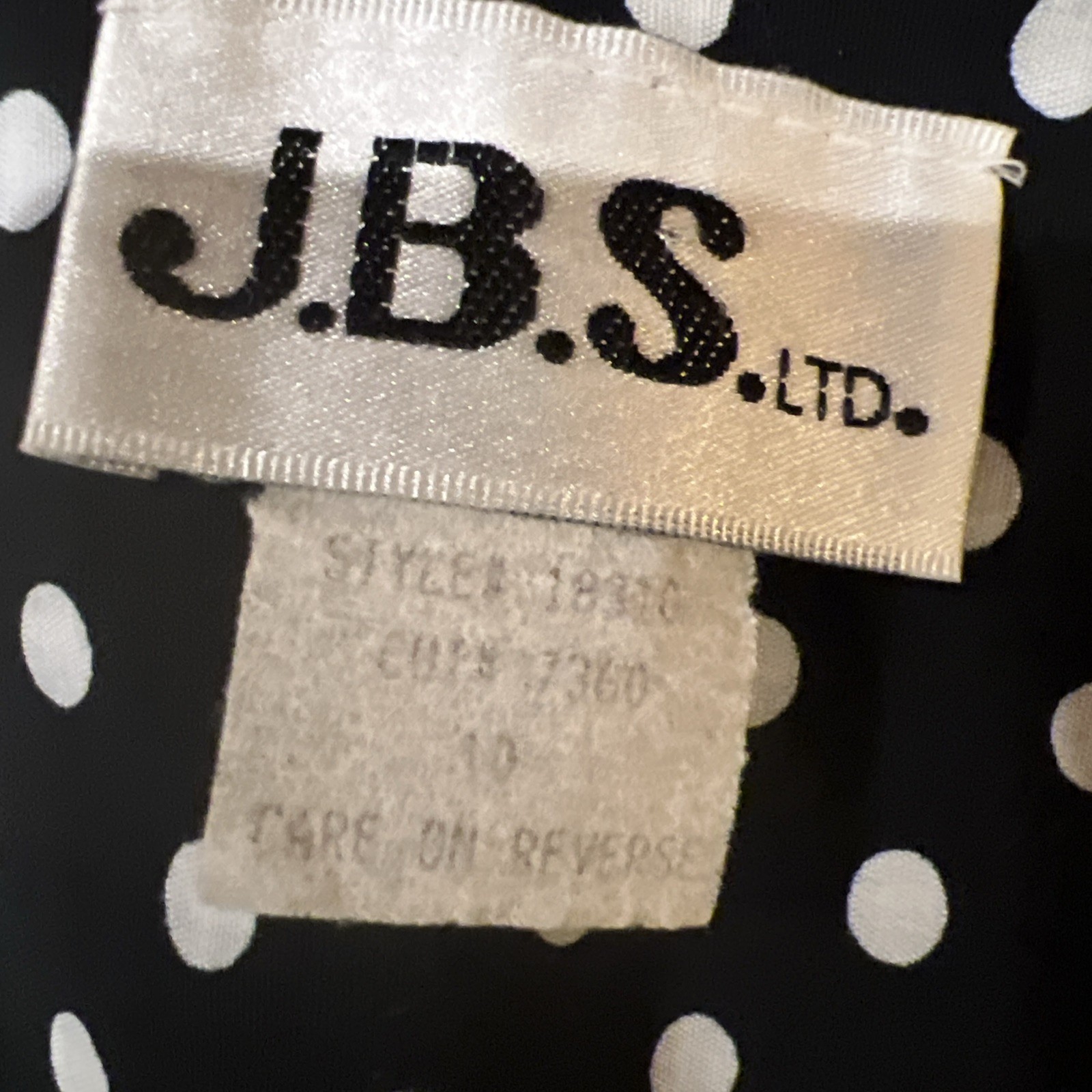 J.B.S. Ltd Black White Polka Dot Vtg Dress White Sailor Collar Sleeveless Sz 10