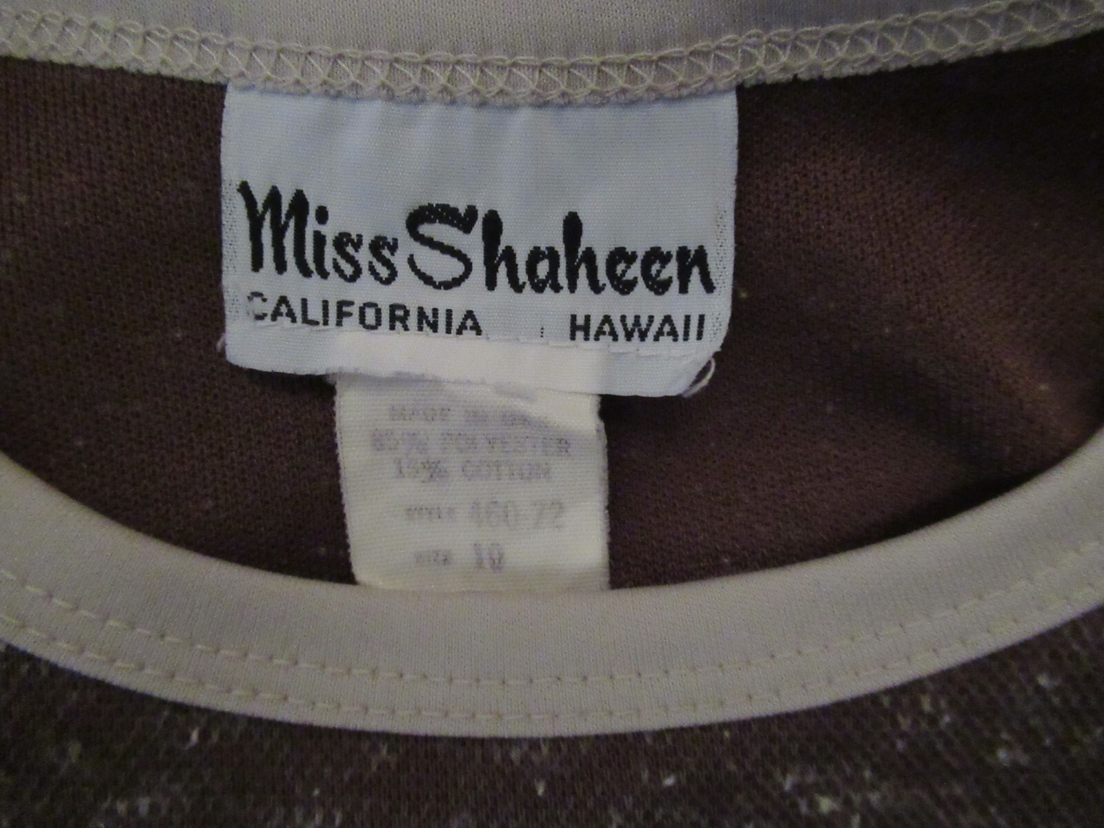 70’s Vintage Miss Shaheen California Hawaii Brown Taupe Speck Knit T Shirt Top M