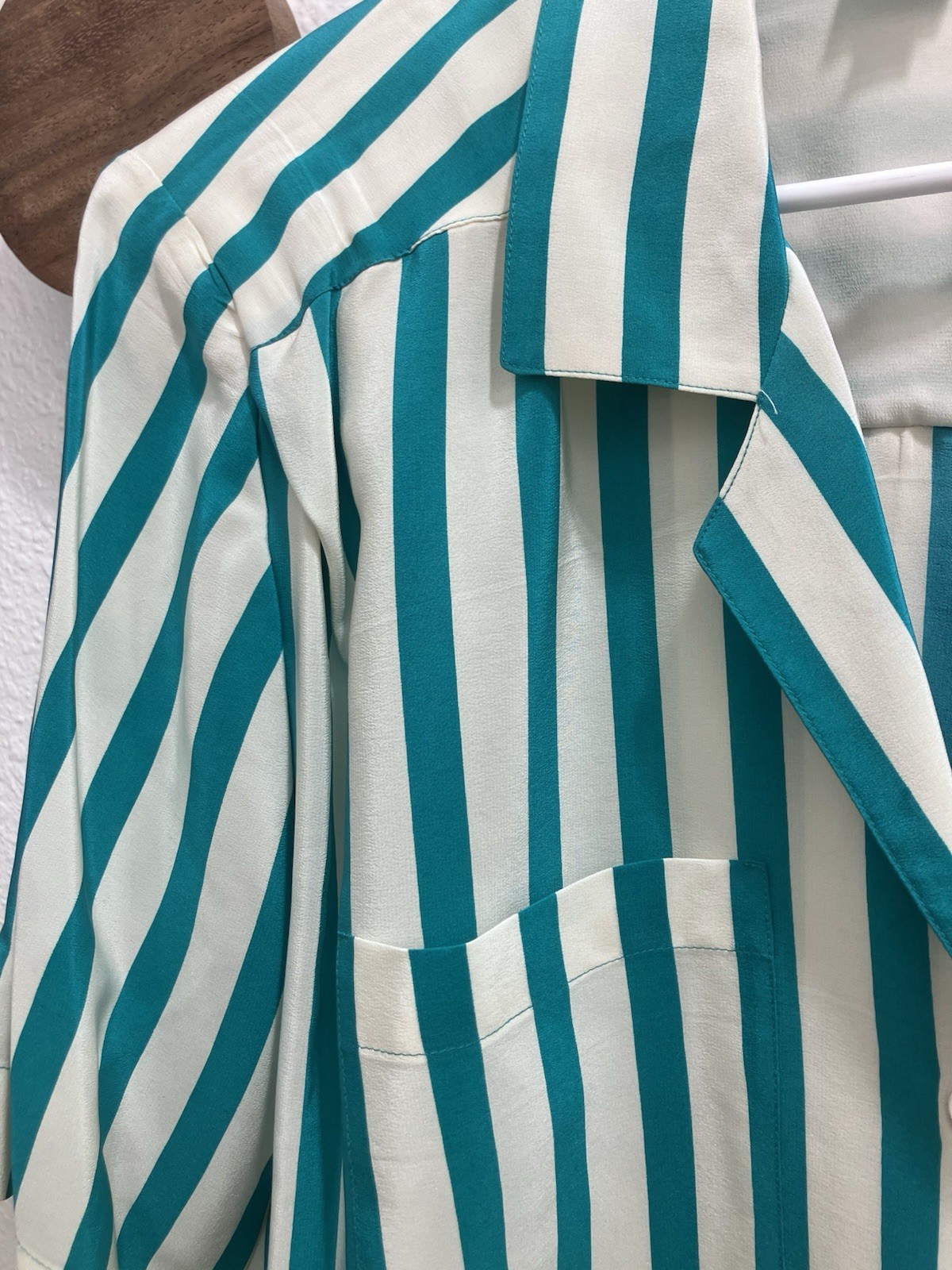 VTG 100% Silk Lauren Alexandra Striped Button-Down Shirt Women’s 18 Aqua & White