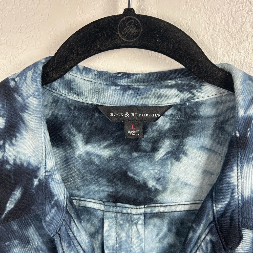 Rock & Republic Blue Tie-Dye Shirt Long Sleeve Button Down Sz L Career Wear