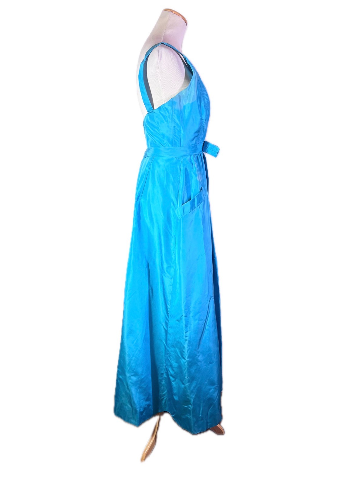 Vintage 50s Henri Bendel Young Timers Sleeveless Blue-Green Gown Pockets *Flaws