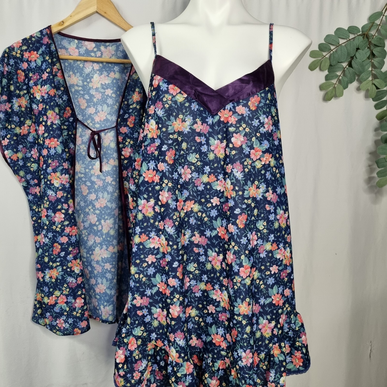 VTG Petra Fashions Plus 1X Purple Floral Chemise Nighty Robe Cover USA Sexy