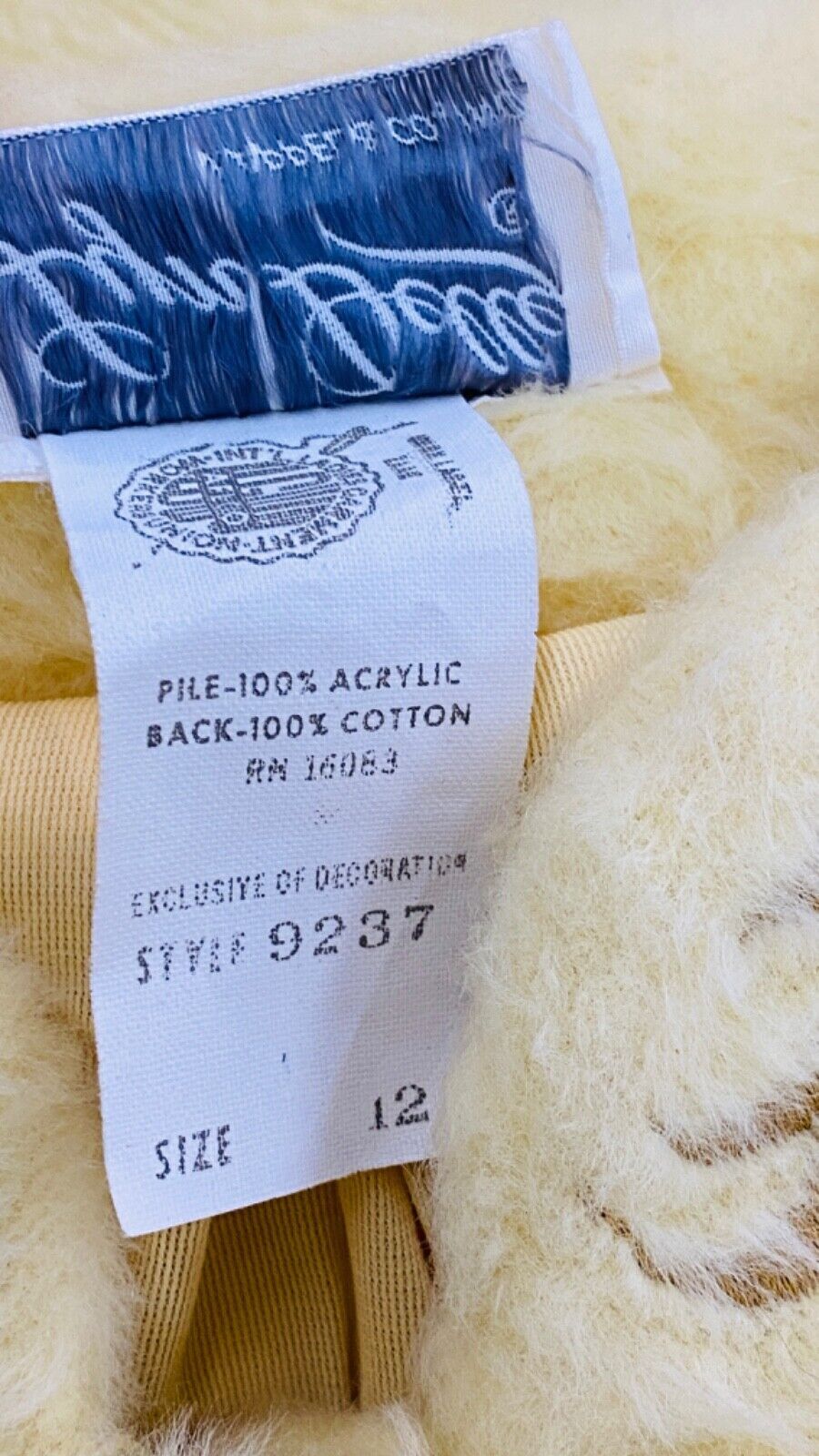 Vintage 1960s light yellow plush robe, ivory fuzzy house coat NOS deadstock S