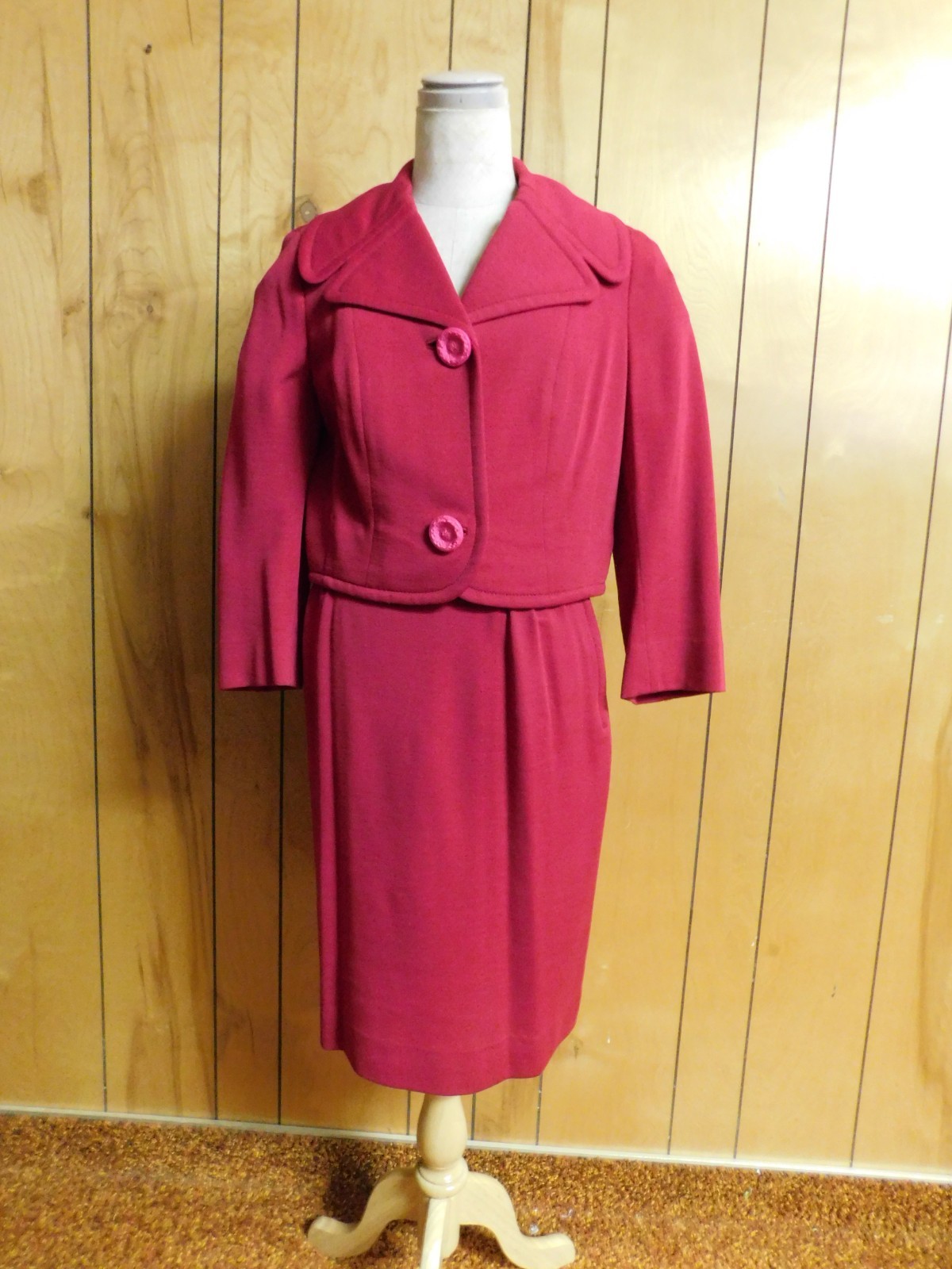 Vintage 1940’s HANDMACHER Polycotton Raspberry Suit Waist 28″