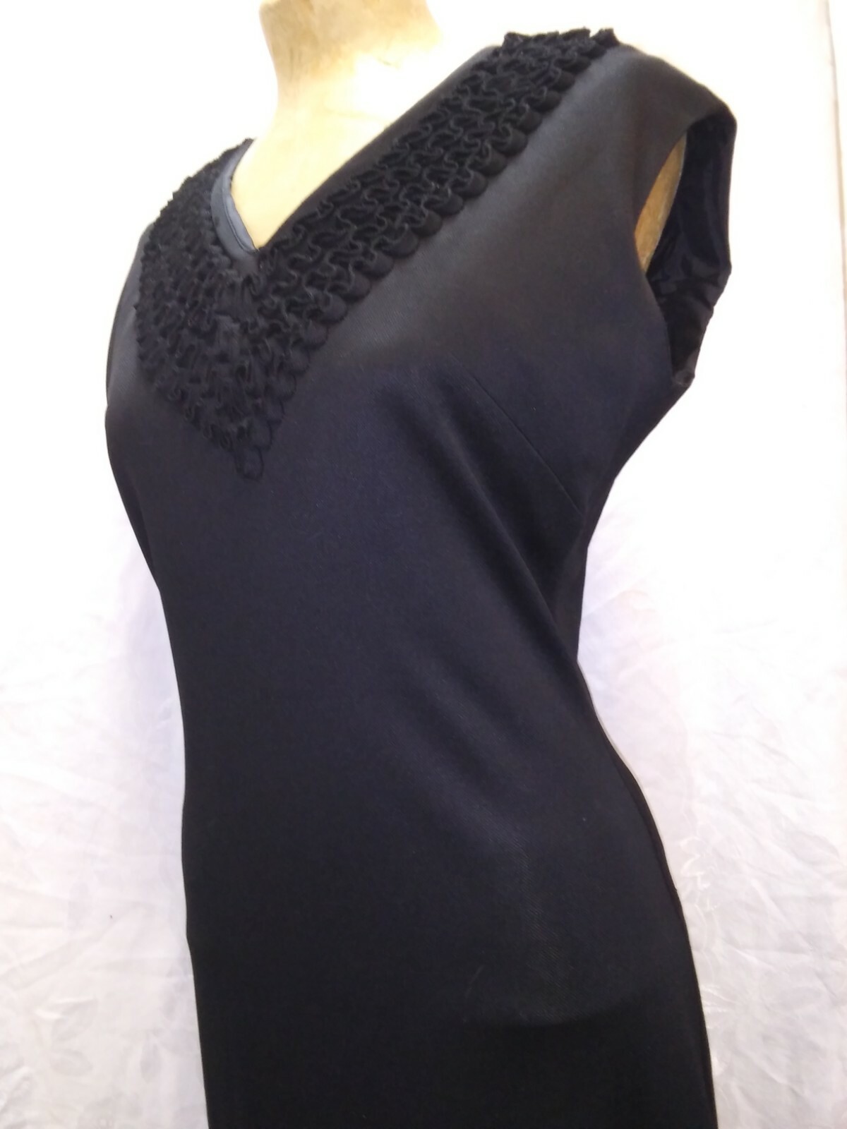 Vintage 1950’s 60’s Black Silky Rayon & Chiffon Elegant Cocktail Dress S/M