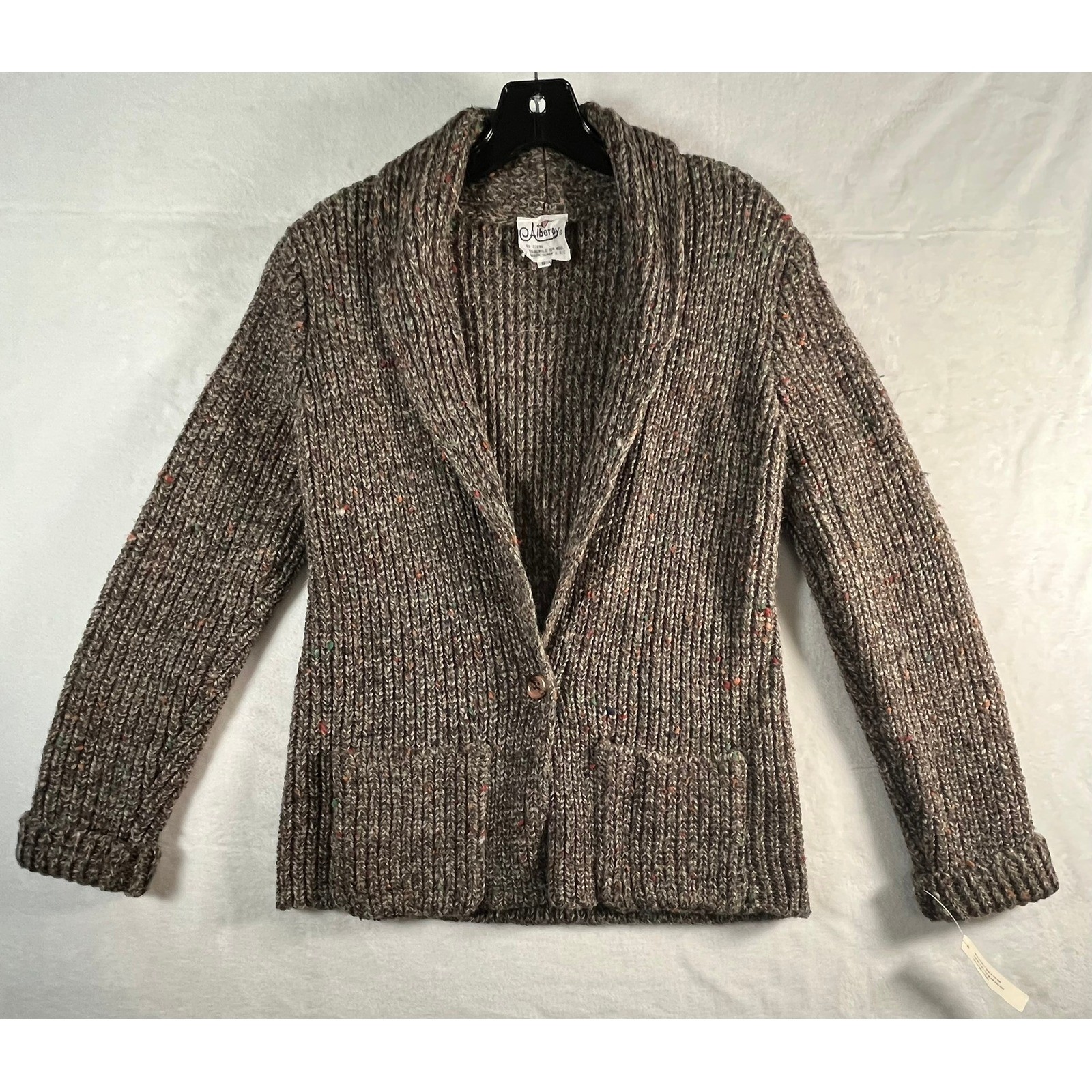 VTG Alberoy Women S Brown Confetti Knit Shawl Collar Cardigan Sweater NOS Thick