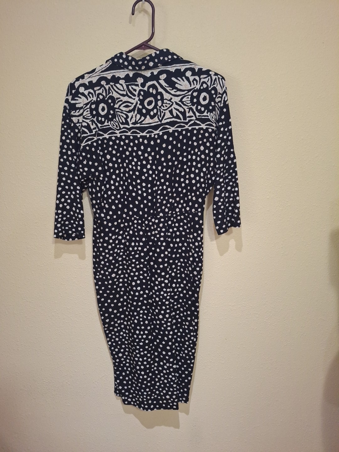 Vtg 80-90s JSJ Petite Button Up Sheath Pencil Dress Midi Black Polka Dot Rayon S