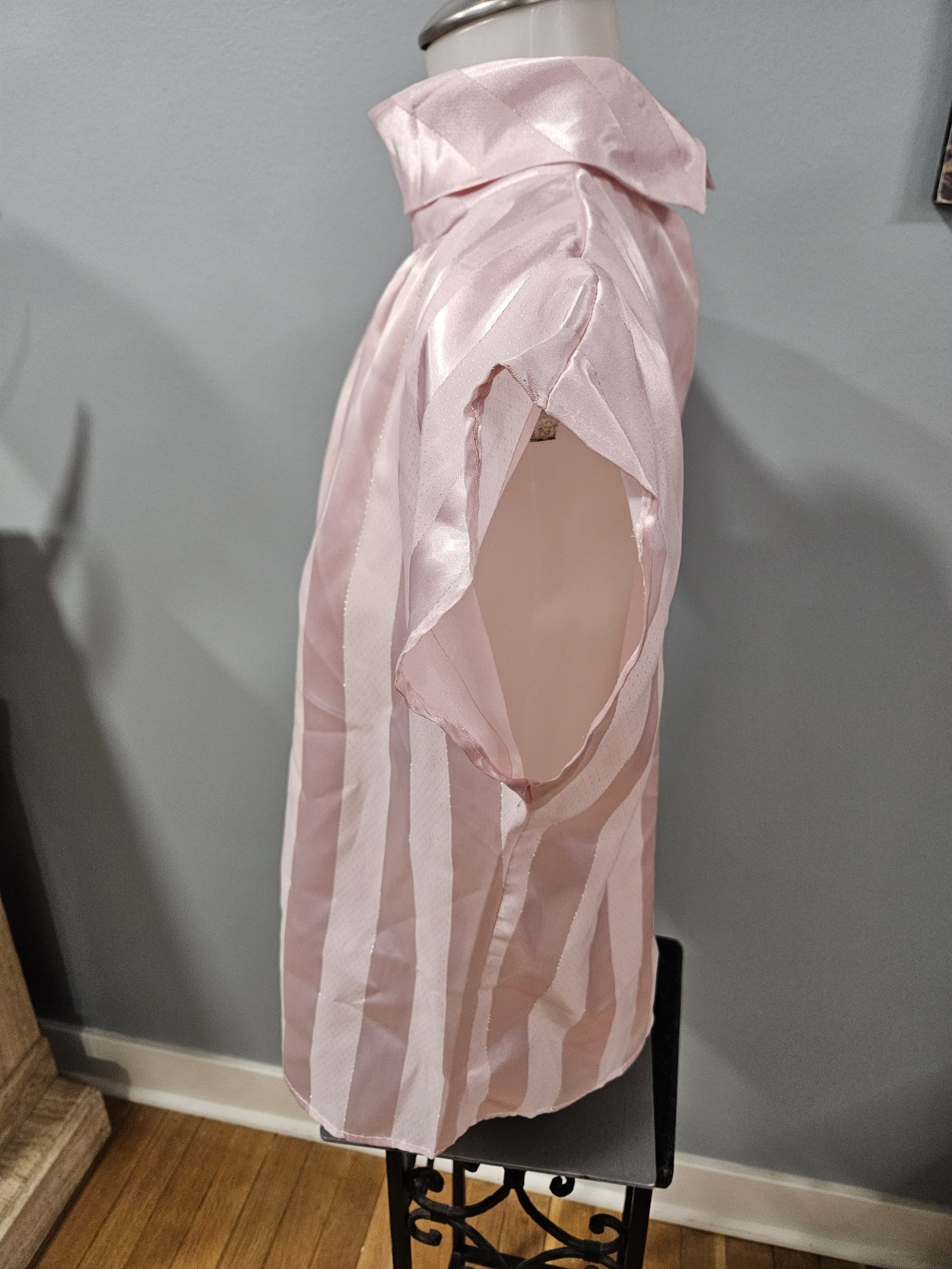 Cristina Vintage 80s Rose Pink & Cream Stripe Satin Blouse Sz Small
