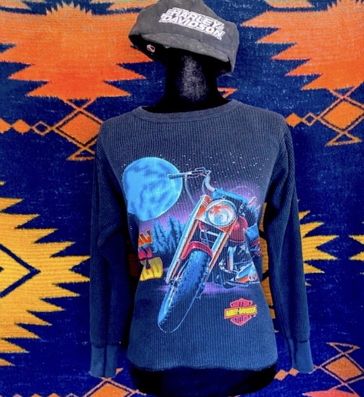 Vintage 1992 Harley Davidson Call Of The Wild Thermal Shirt! Cotton. USA.