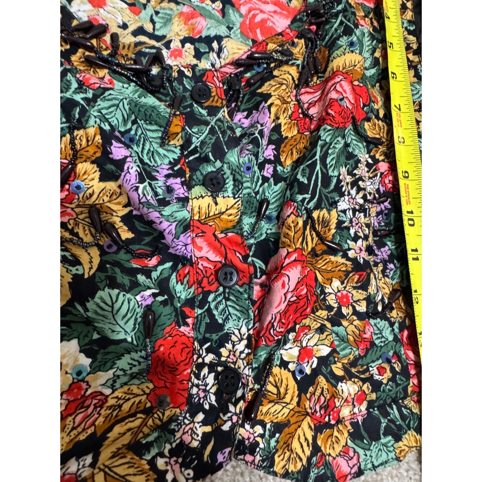 Speed Limit MPH Vintage Floral Beaded Crop Top Sheer Mesh Sleeves Womens Large
