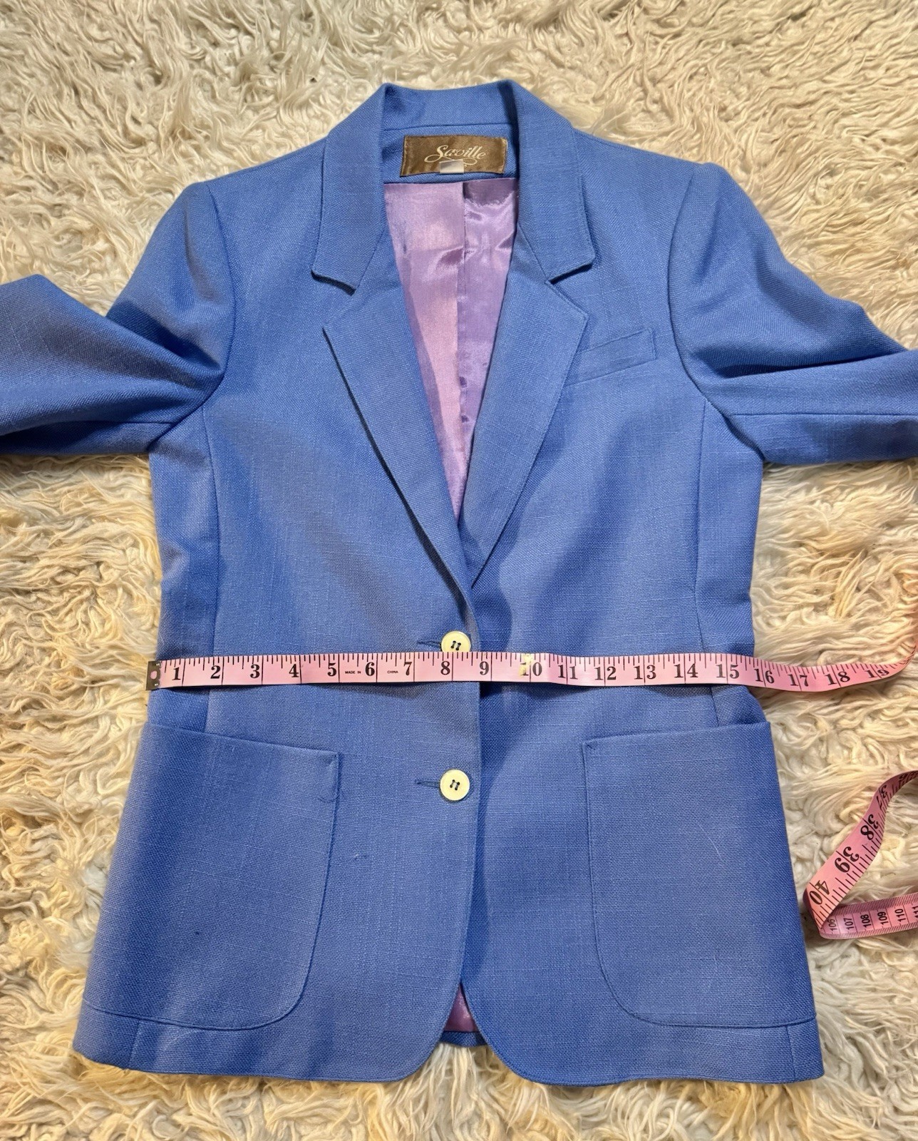 Vtg Saville Blue Blazer Jacket Huge Pockets 6 XS 70s 80s Pearl Buttons Fitted