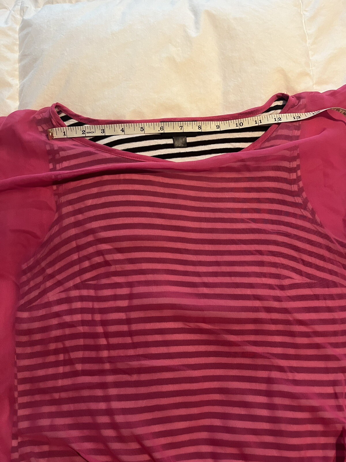 Vintage 90 I.N. Studio Woman Black-and-white stripes pink Sheer Ladder Top SZ M