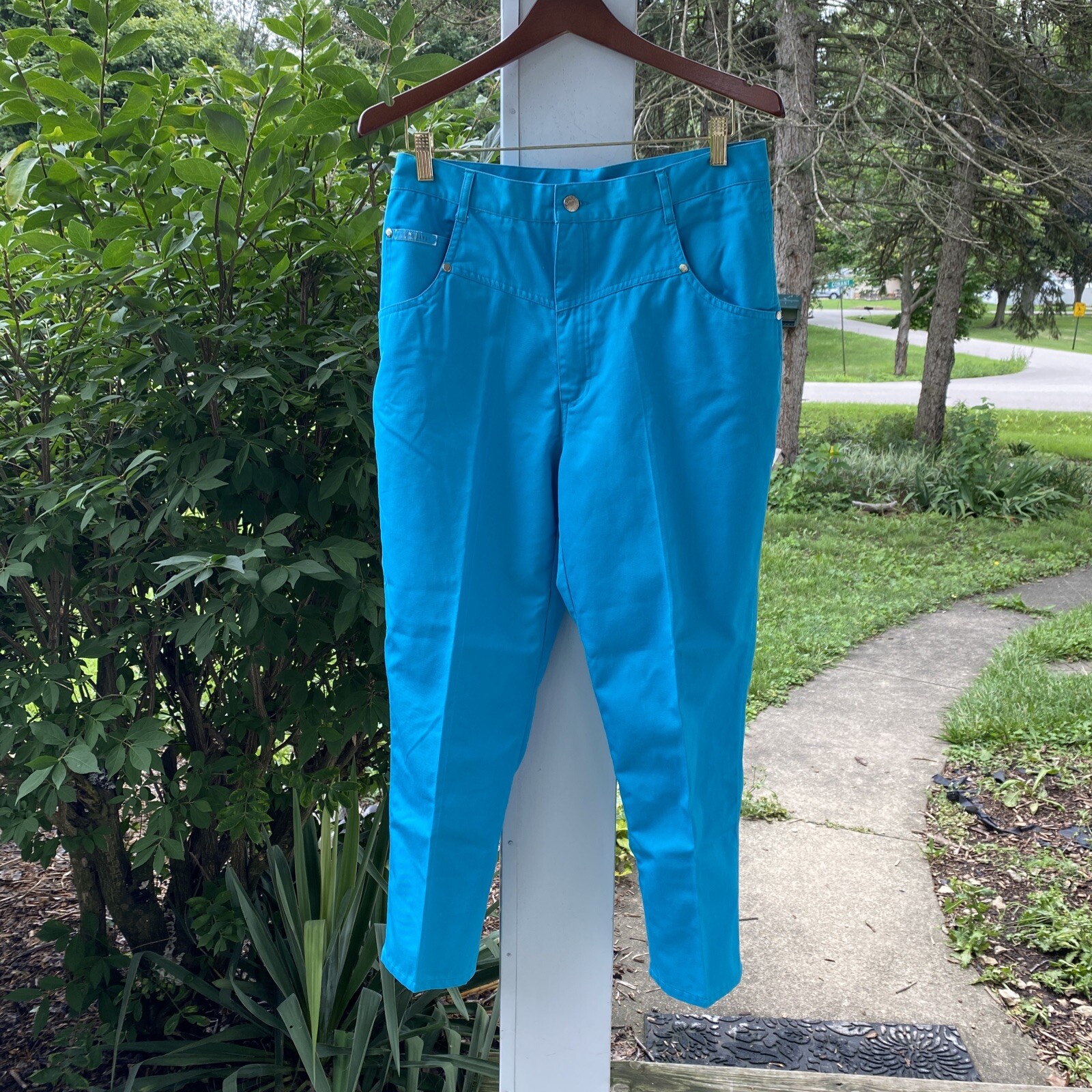 Vintage Women’s 80s Turquoise Pants Sz 32″ Short – Flat Front 1980s Gitano