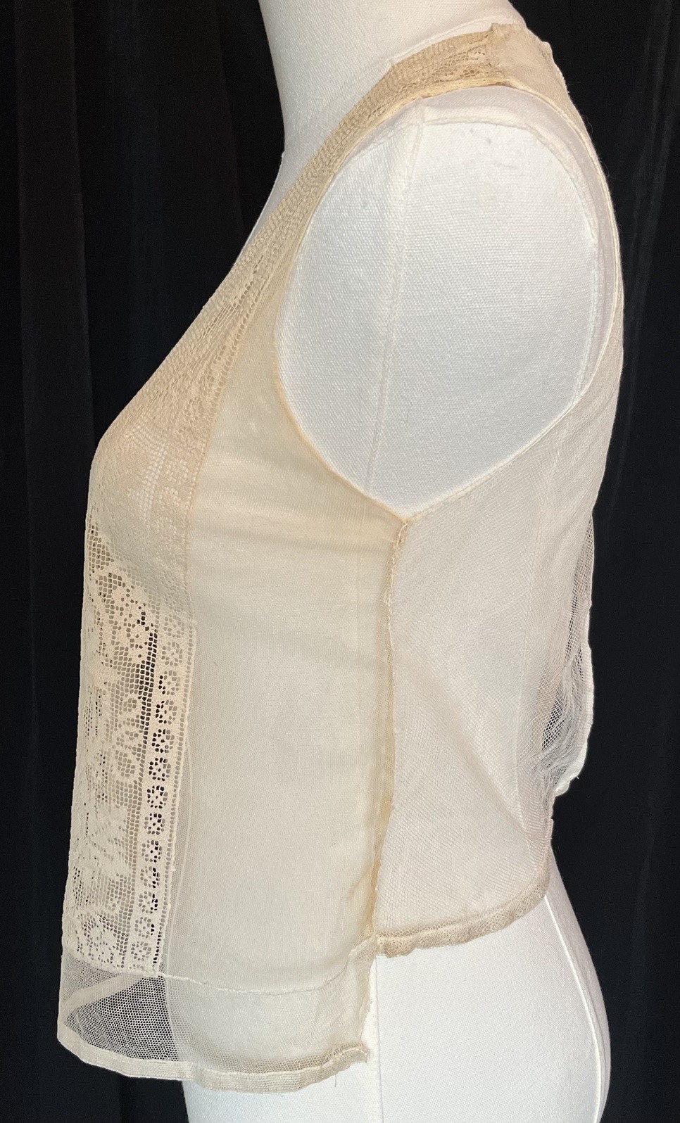 Antique Edwardian Sheer Net Camisole Lingerie Filet Lace French Knots Tulle S