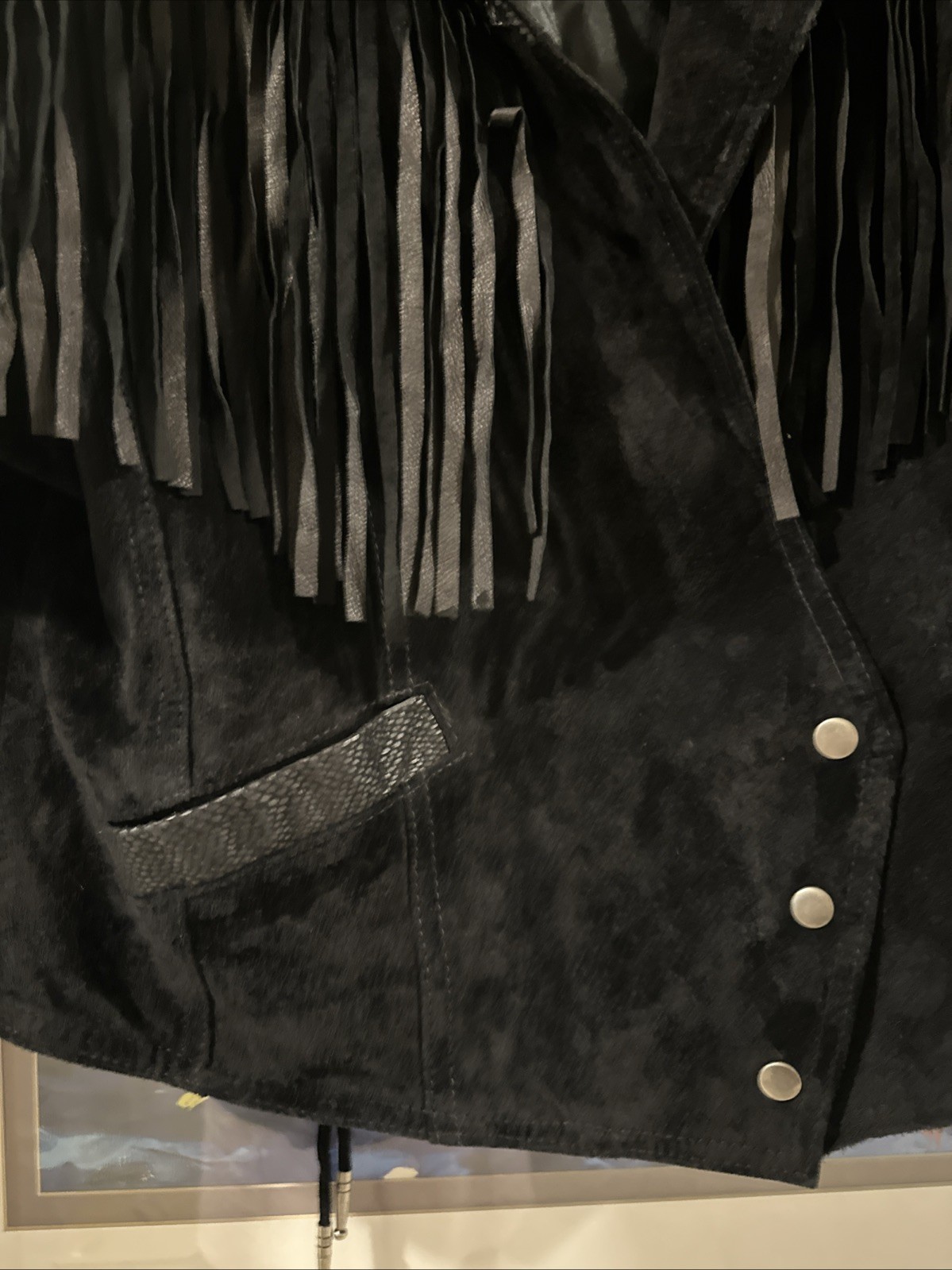 Global Identity Leather Jacket Western Rodeo Fring Black Sz L Rn 54163