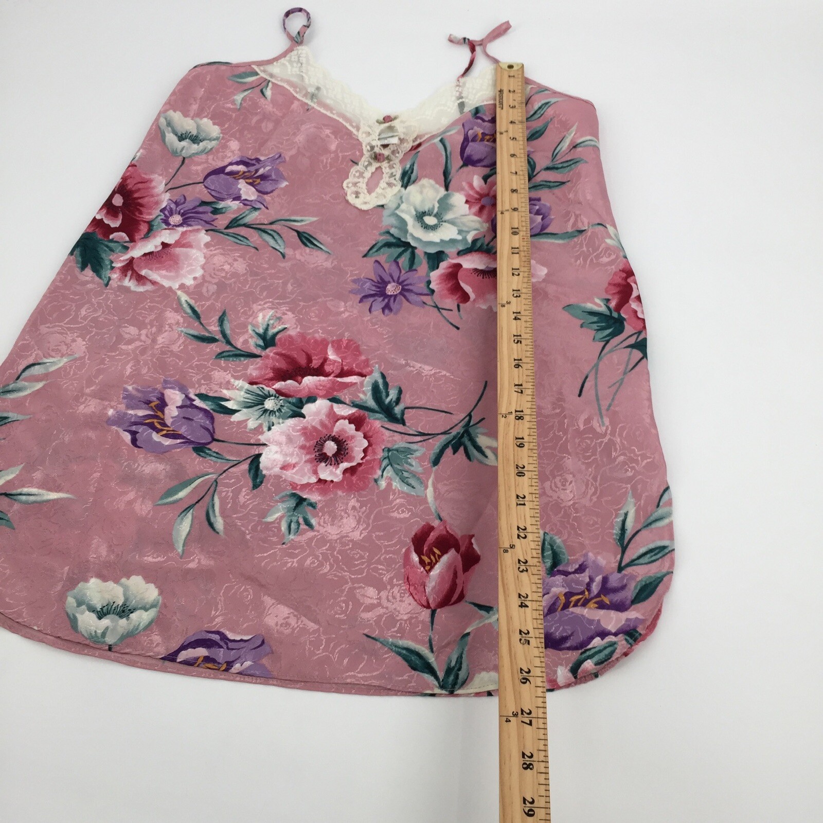 Vintage 80s California Miss Floral Print Lingerie Dress Size Medium Pink Satin M