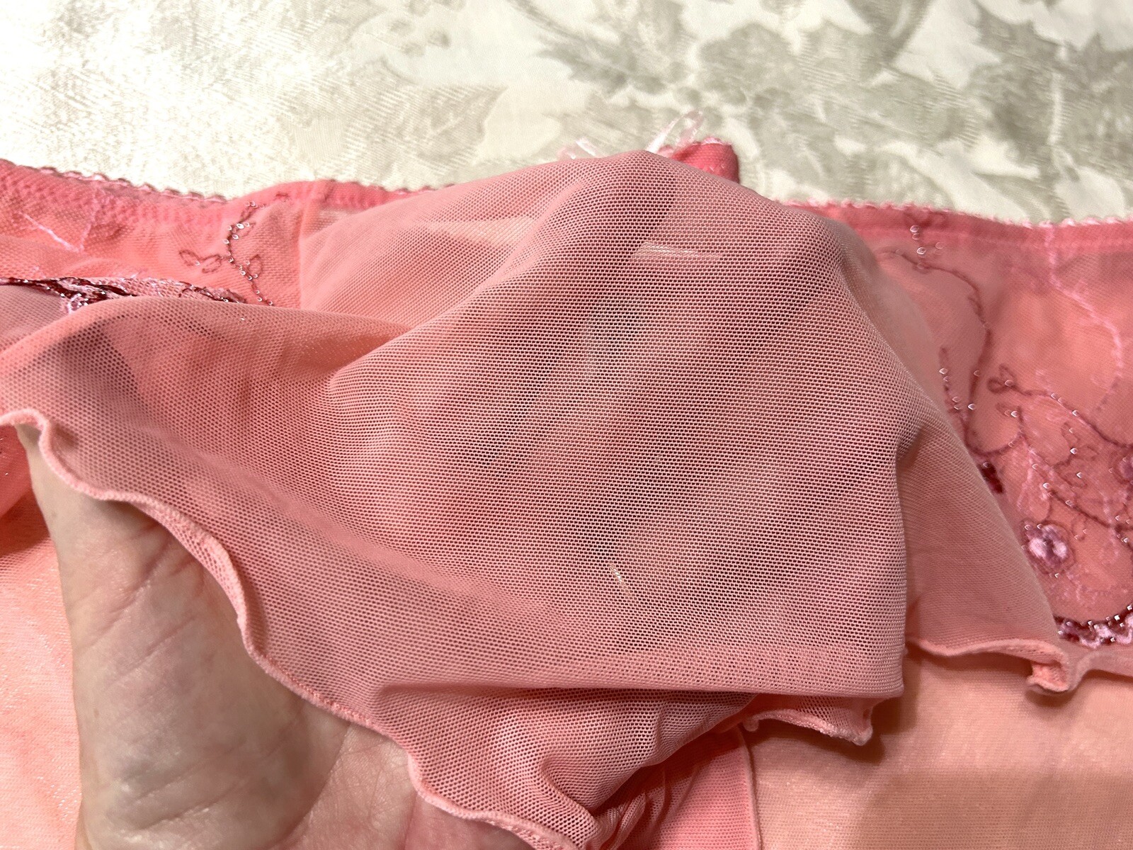 NWOT Vtg DELTA BURKE 6414 Embroidered Sheer Mesh Hipster 9/2X Pink Panties #108
