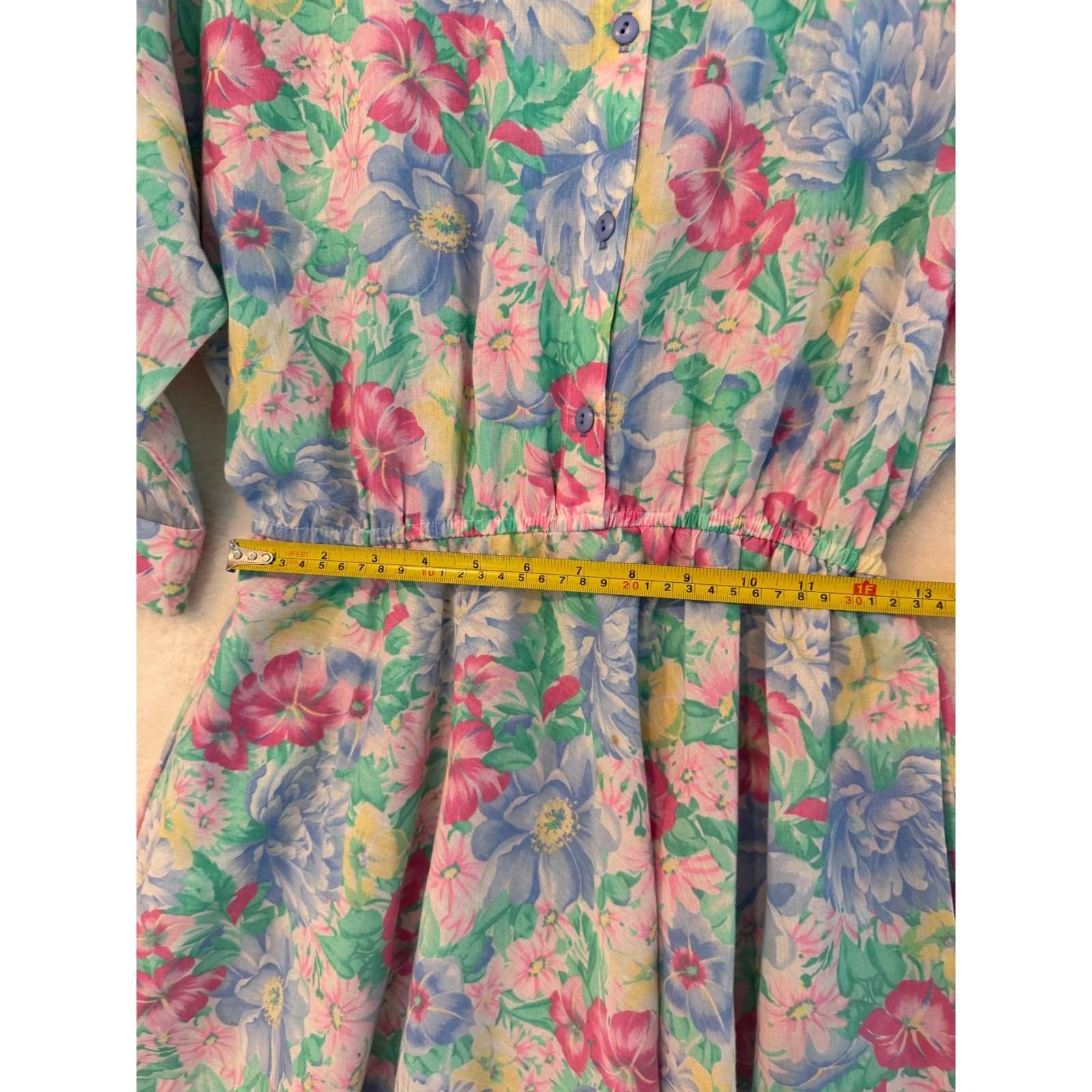 Vintage The American Shirt Dress Floral Cotton Midi Dress Pink Blue 14P USA Made
