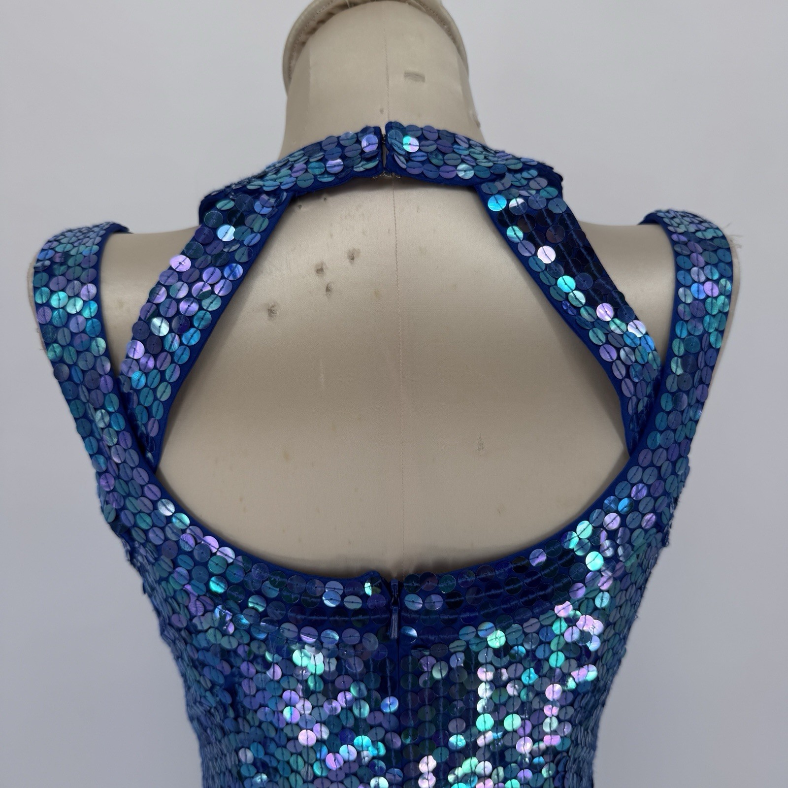 VTG 90s Niteline Della Roufogali Sequin Dress Blue Purple Iridescent Prom Glam 4
