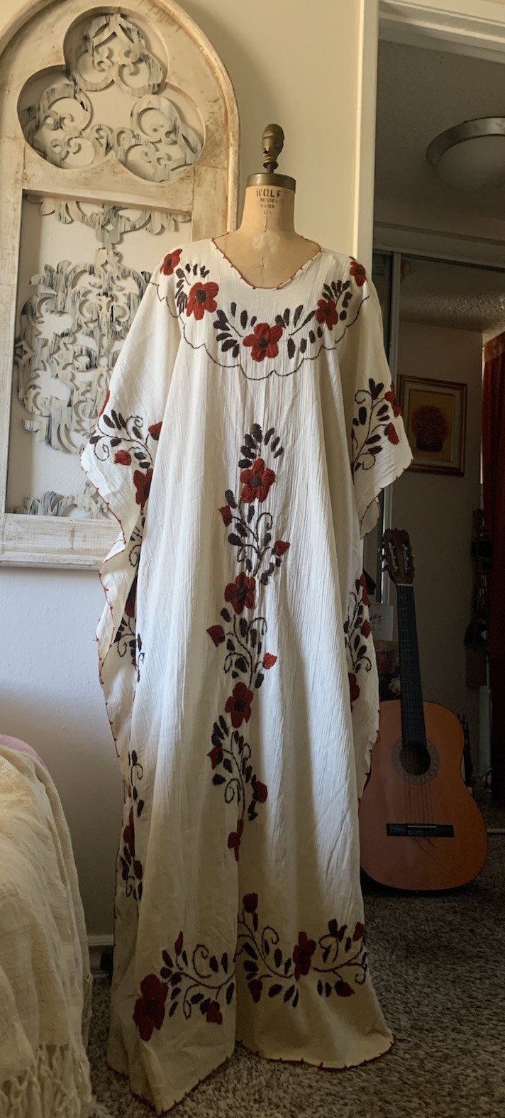 Vintage Kaftan Hand Embroidered Maxi Dress 70’s Boho